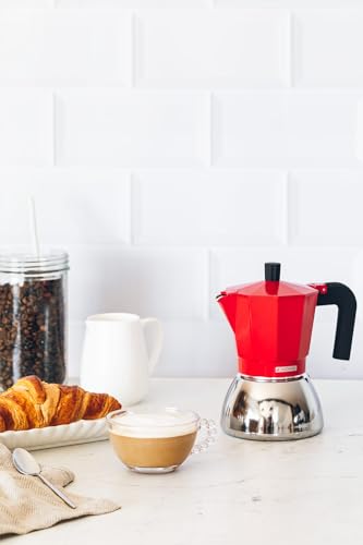 Detalle de Monix Induction Inox: Cafetera Italiana de 3 tazas en rojo, apta para inducción