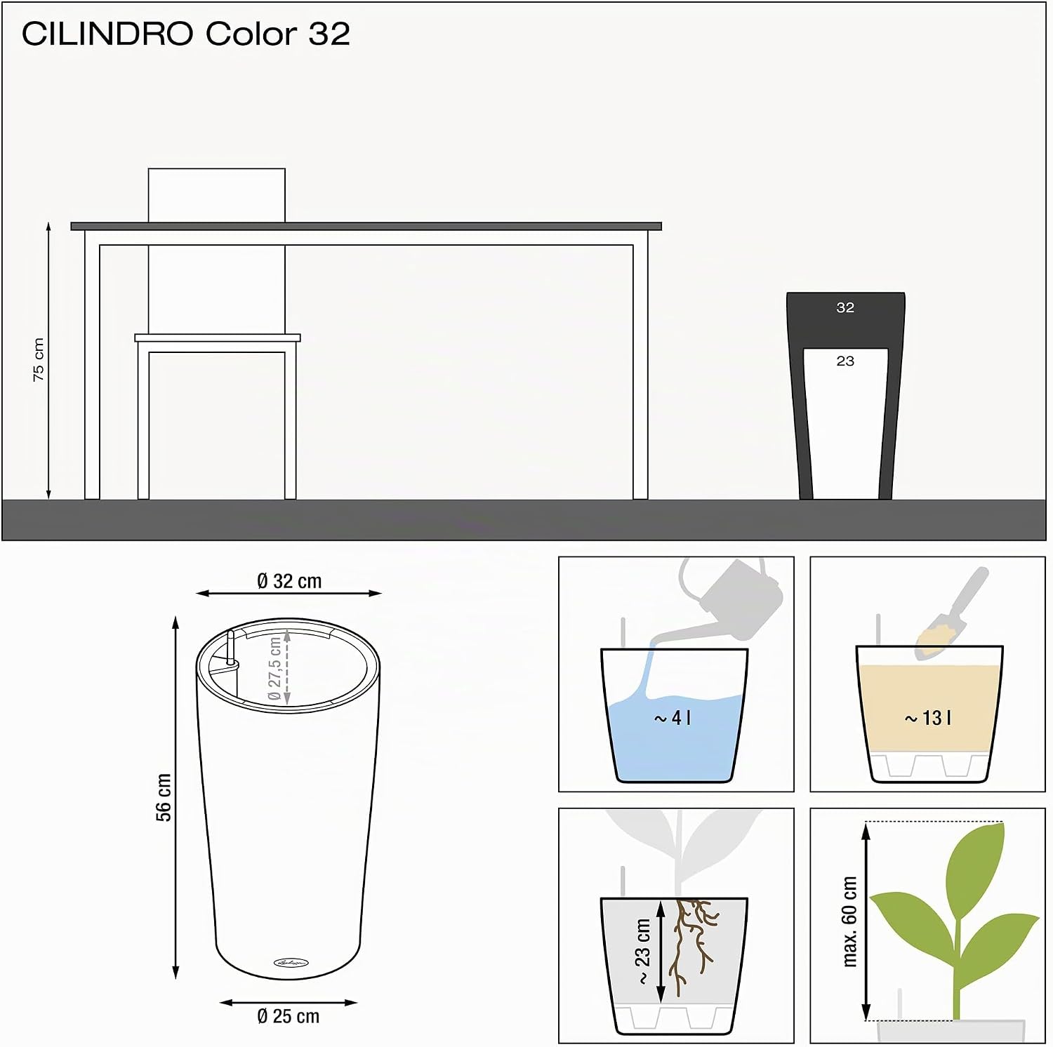 Thumbnail 3 de LECHUZA Cilindro Color 32 grigio ardesia 13953