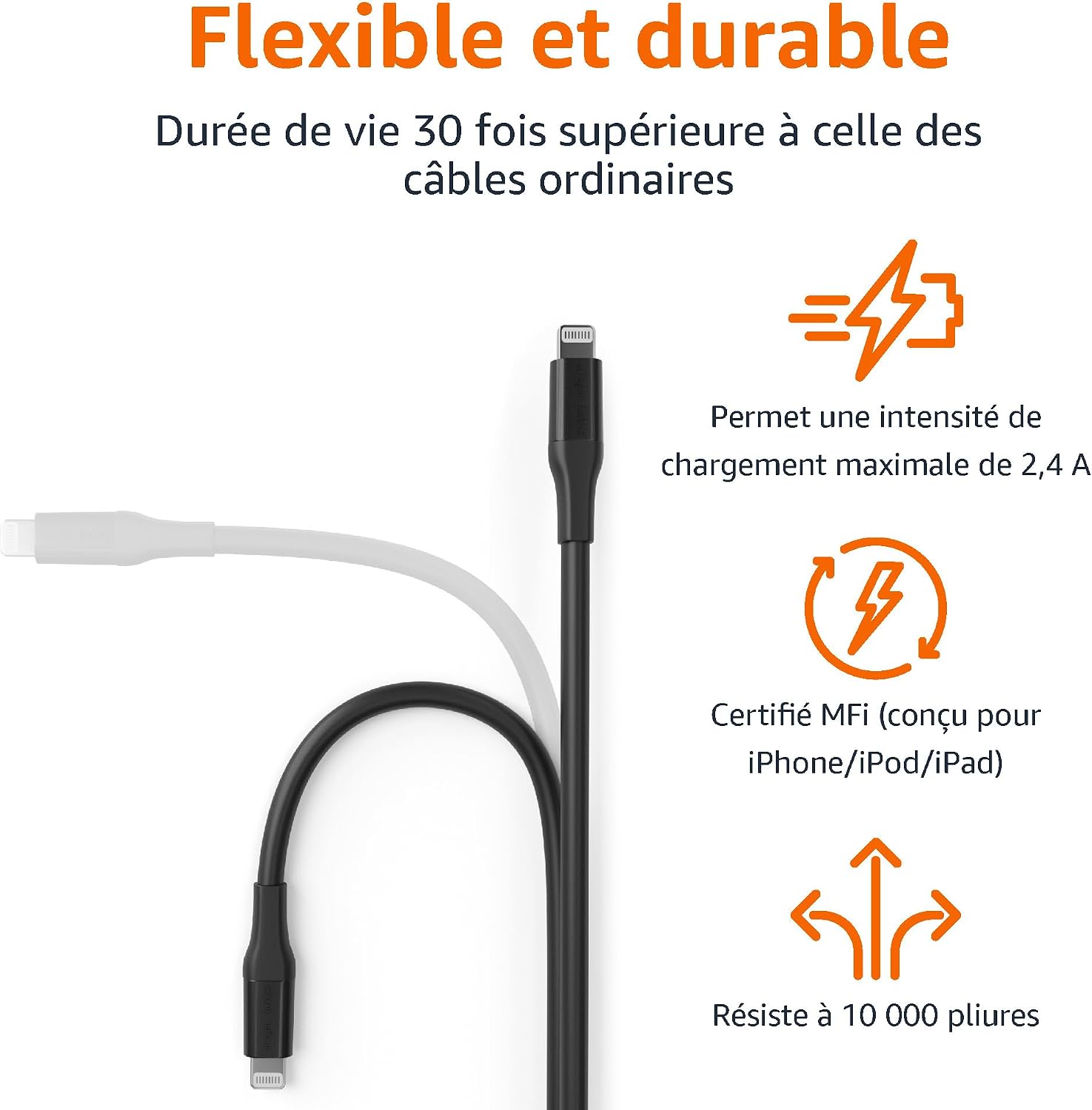 Detalle de Amazon Basics Câble USB 2.0 C vers Lightning 3 m ⚡