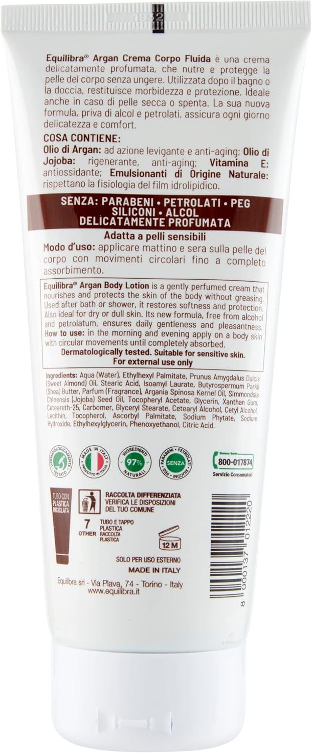 Detalle de Equilibra Argan Crema Fluida Corpo – Confezione da 6 x 200 ml
