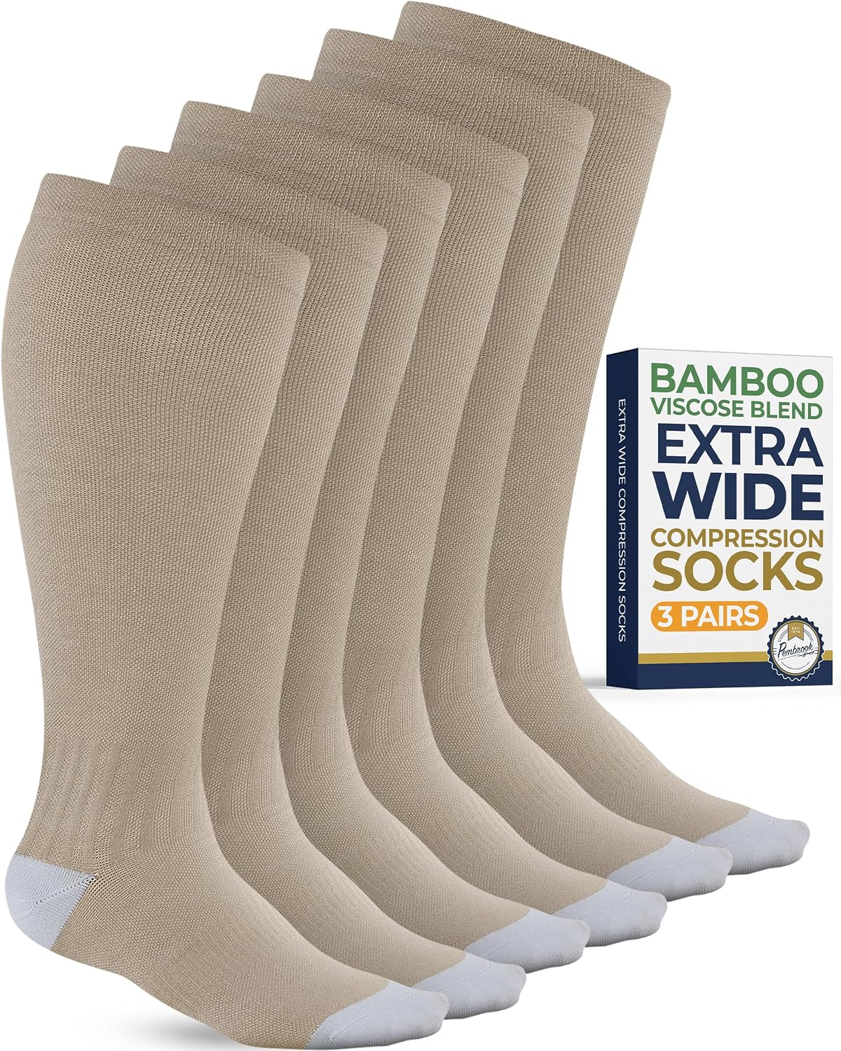 Thumbnail 5 de Pembrook 3 Pairs Plus Size Wide Calf Bamboo Viscose Compression Socks for Women & Men