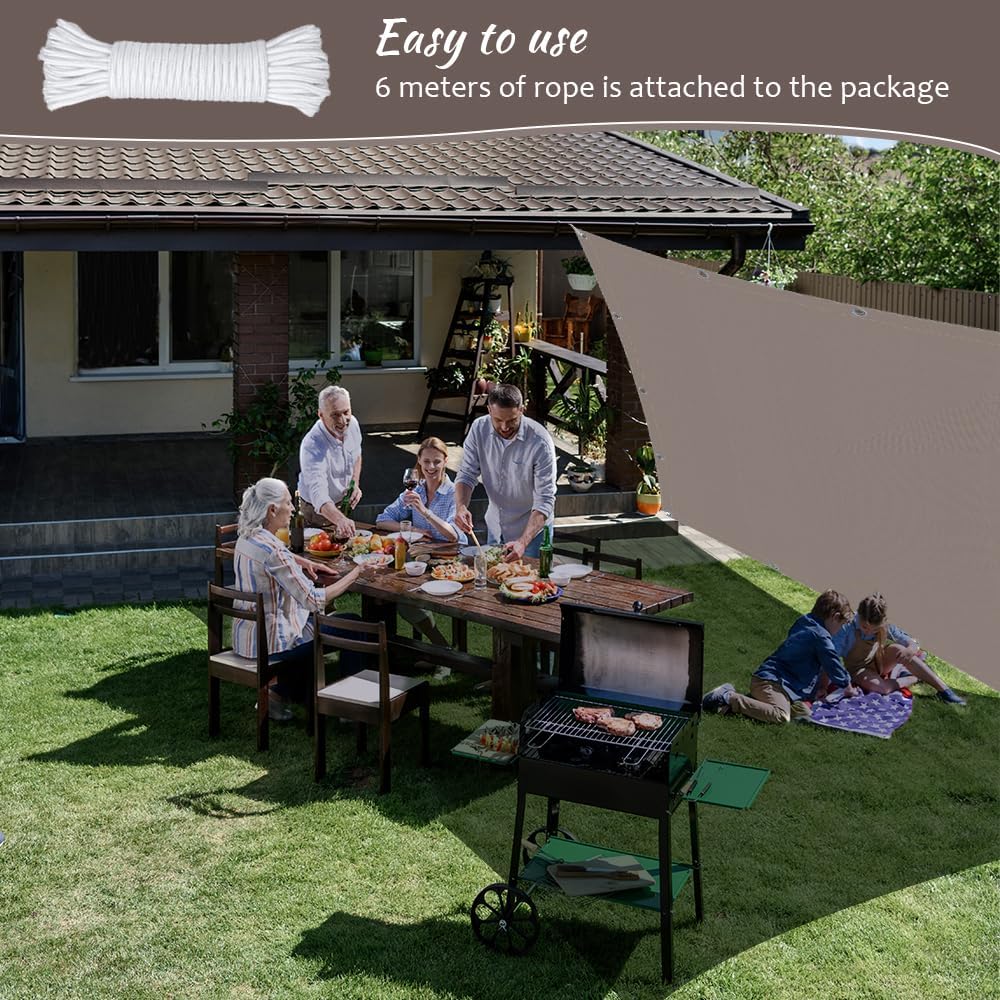 Thumbnail 2 de Oneshlee Voile d’ombrage rectangulaire imperméable 4 × 5 m gris clair – protection UV 95% avec œillets