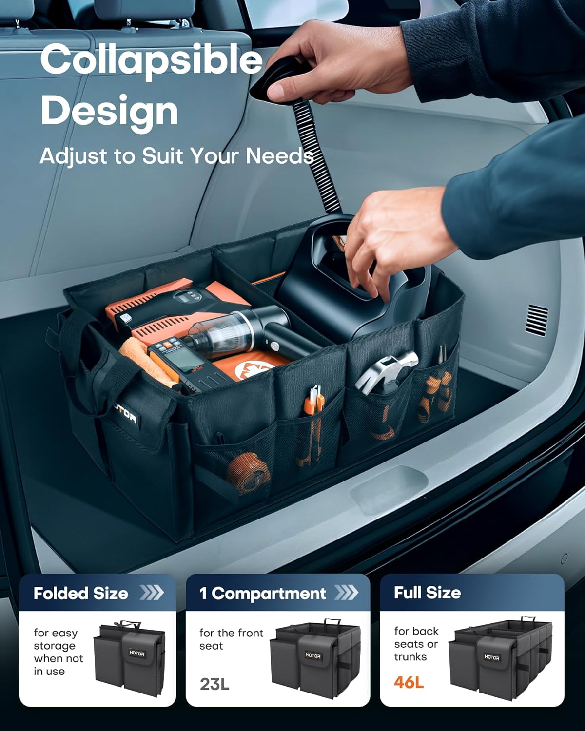Detalle 2 de HOTOR Car Boot Organiser 54 cm collapsible trunk organiser