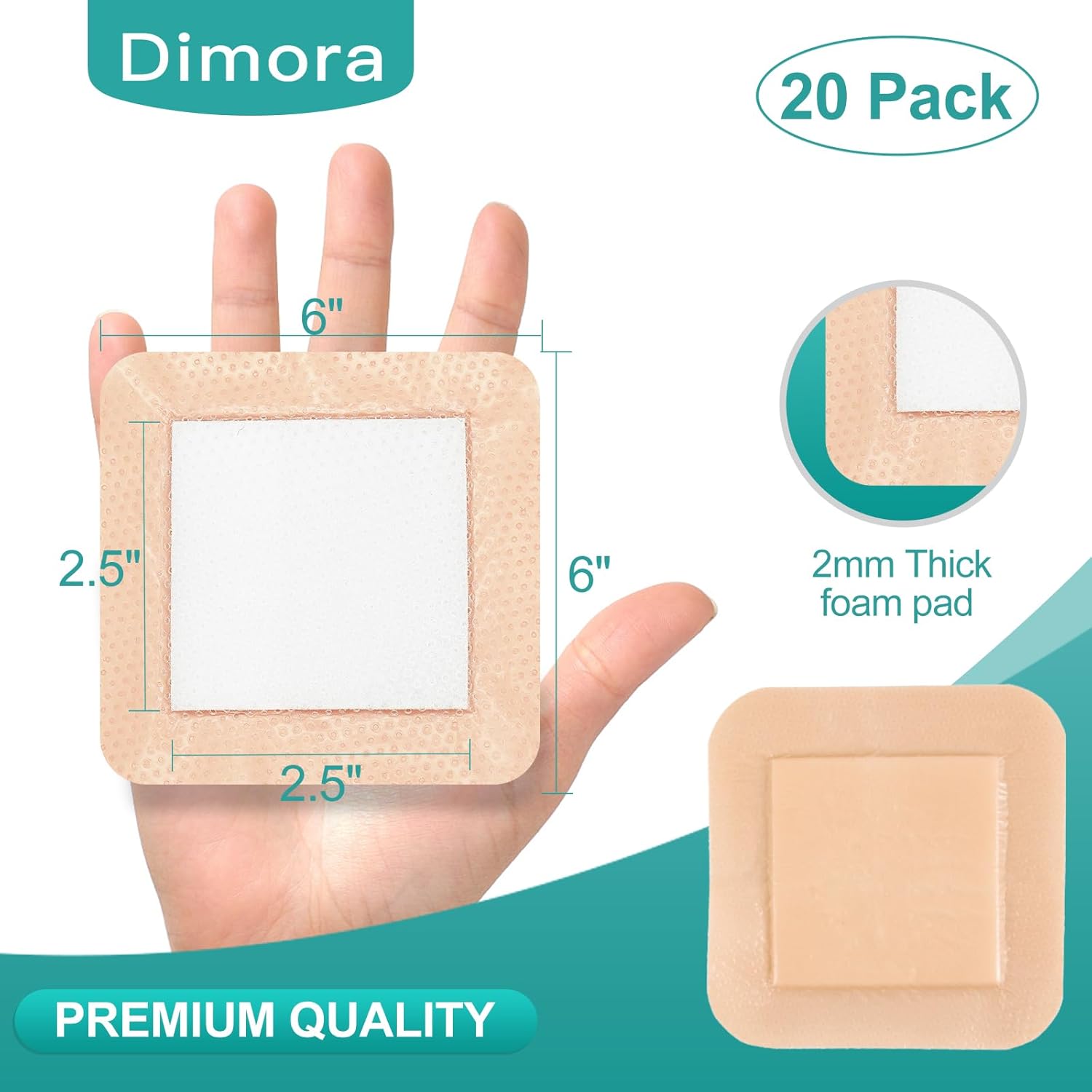 Thumbnail 1 de Dimora Silicone Foam Dressing with Border Adhesive 6"x6" Waterproof Wound Care Bandage, 20 Pack