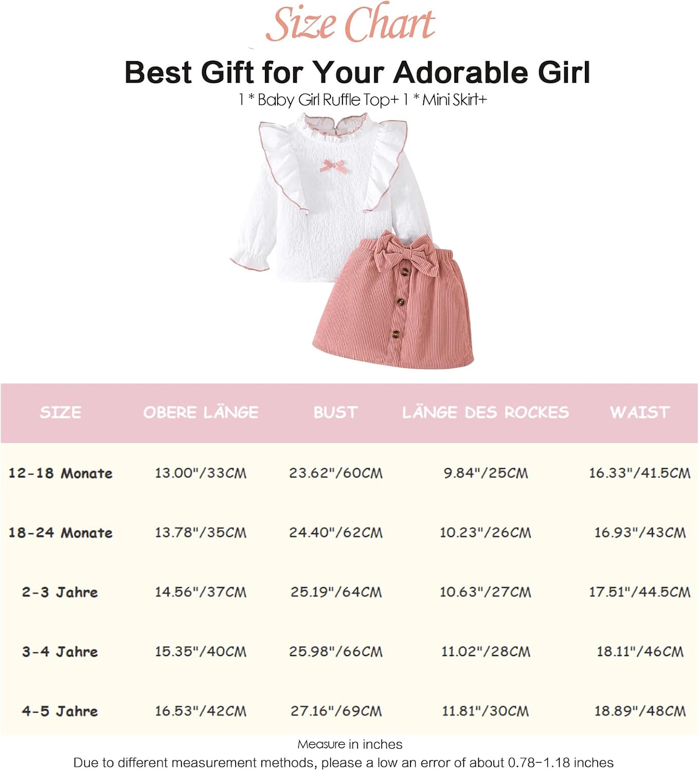 Thumbnail 6 de QUNERY Toddler Girl Clothes: Long Sleeve Ruffled Top & Mini Skirt Set