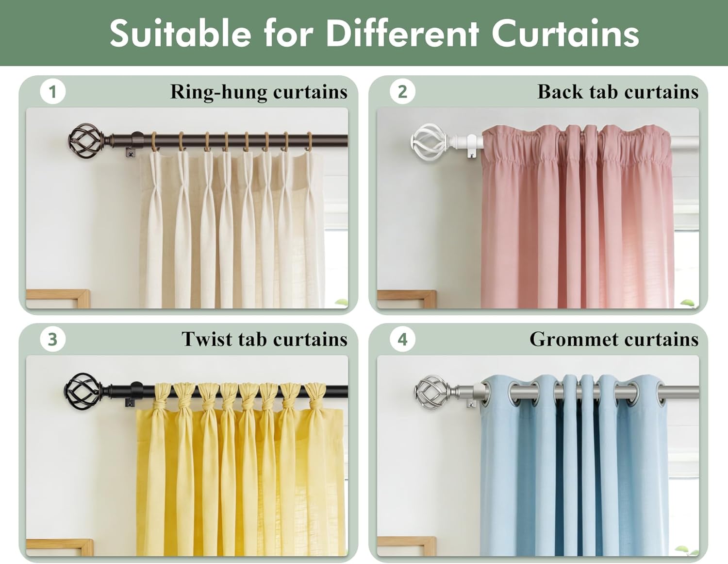 Thumbnail 6 de USFOOK Curtain Rods for Windows 48–84" ⌚📐