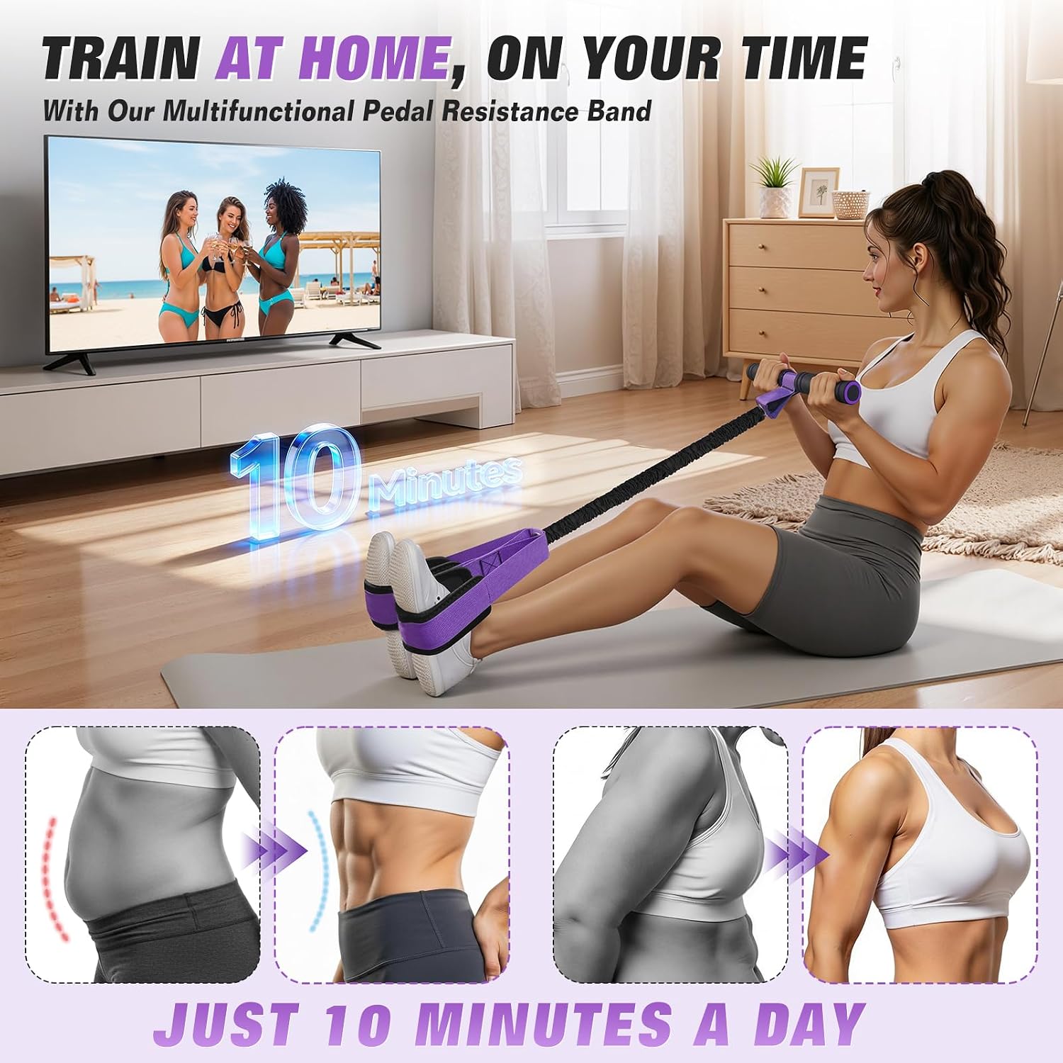 Detalle de Upgraded Pedal Resistance Band with Handles: Full-Body Home Workout Essential