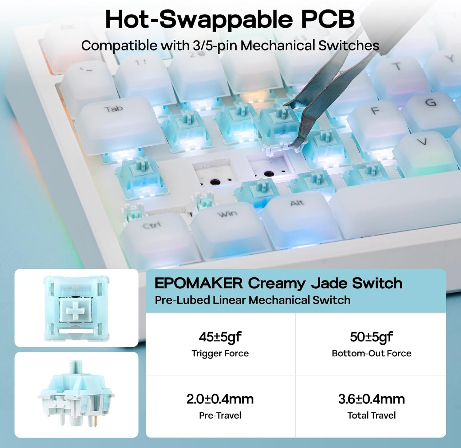 Detalle 2 de EPOMAKER G84 PRO Wireless Keyboard with Screen & Knob (Creamy Jade Switch)