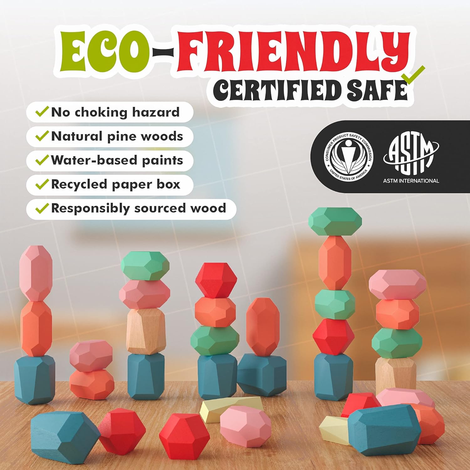 Detalle de EVERSMART 36 Wooden Stacking Blocks