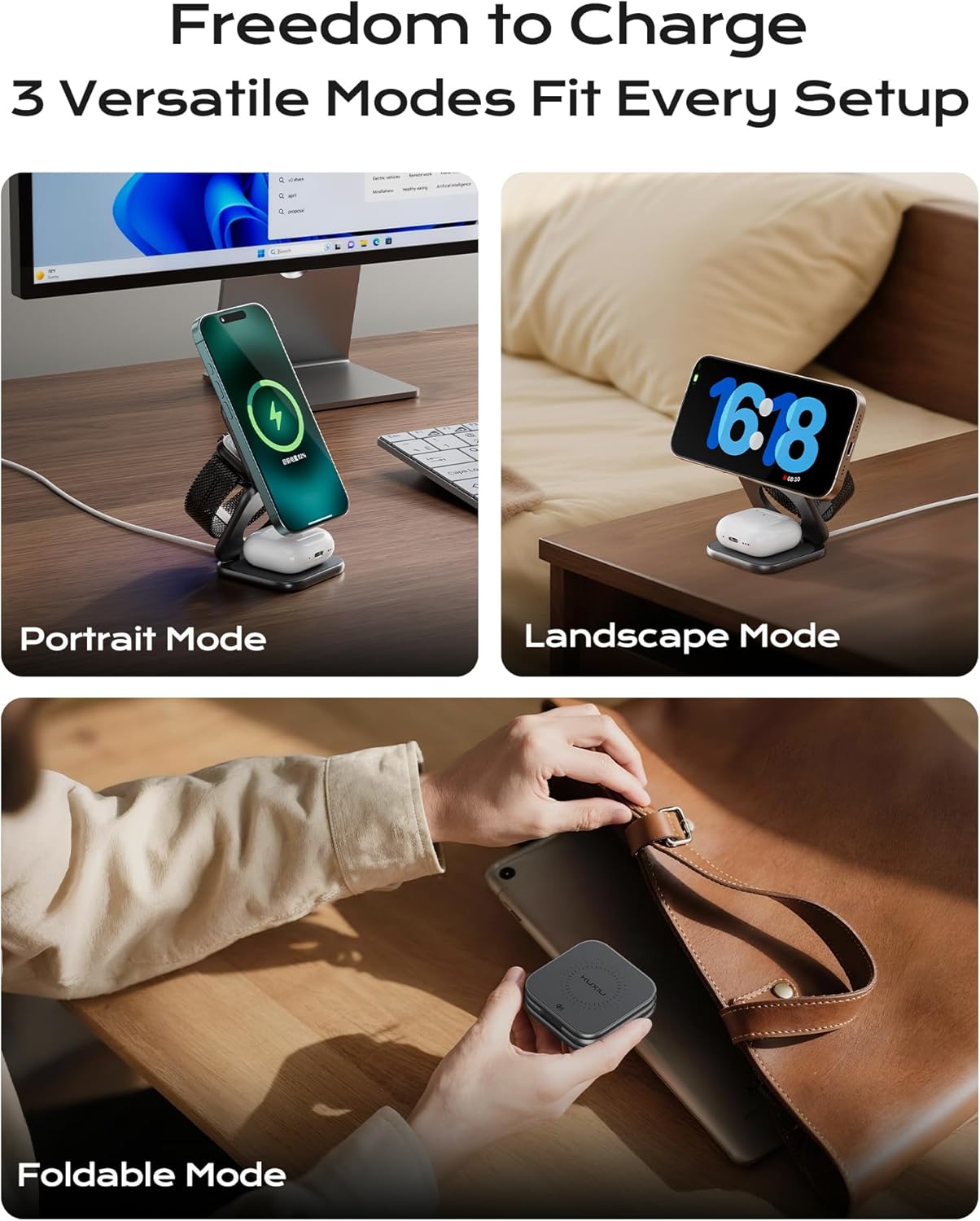 Thumbnail 2 de KU XIU Qi2.2 25W Magnetic Wireless Charger (Foldable 3-in-1 Travel Station) — Gray with 45W GaN Adapter