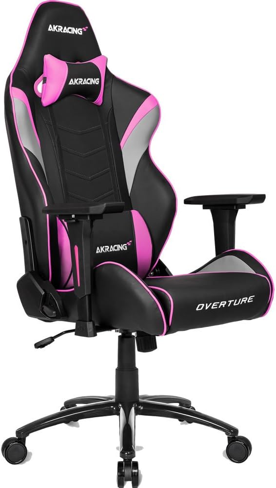 Detalle de AKRacing Overture ゲーミングチェア ピンク 高耐久PUレザー 180°リクライニング