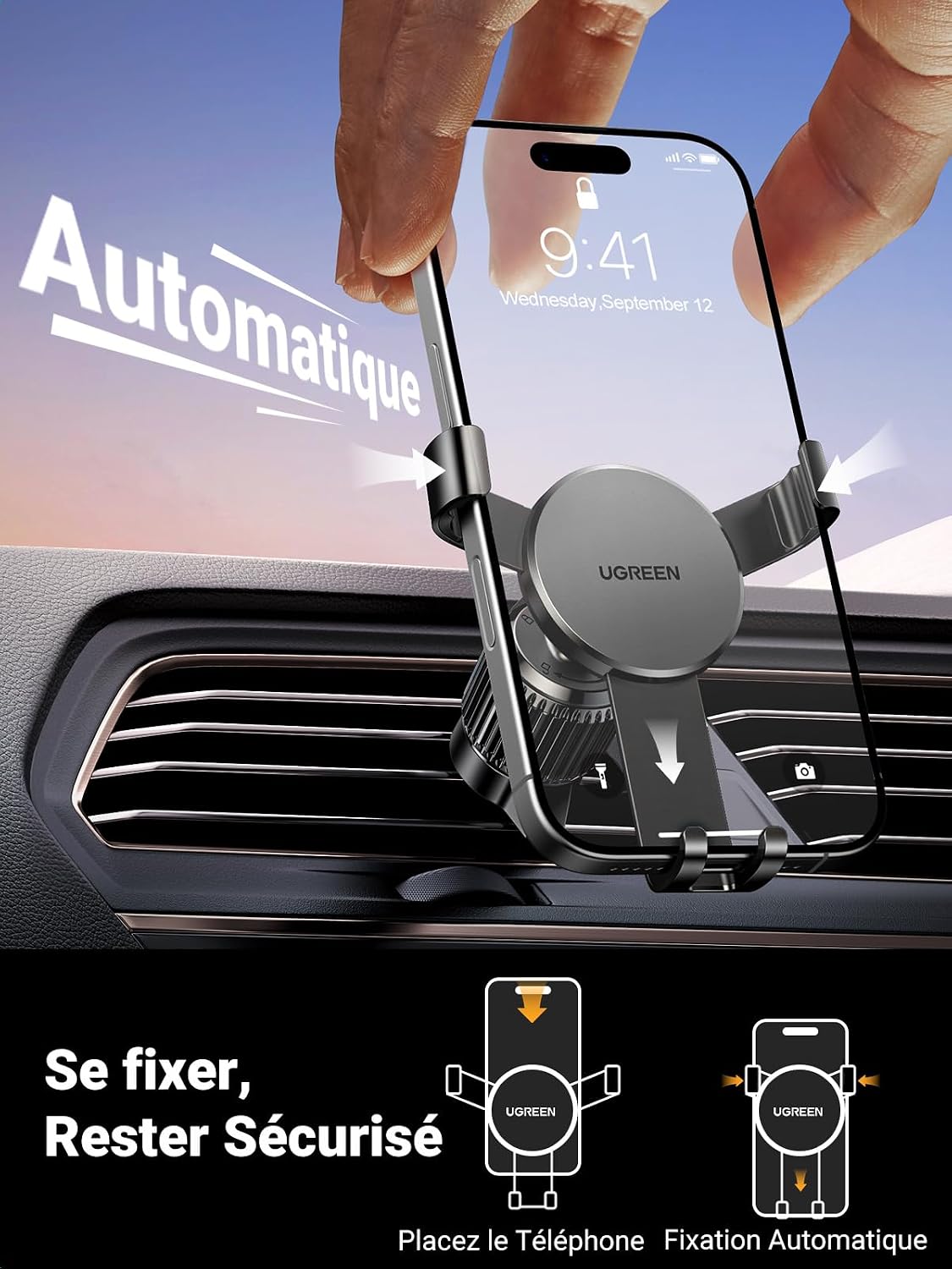 Thumbnail 1 de UGREEN zwaartekracht-autohouder voor ventilatierooster, draaibaar en met één hand te gebruiken