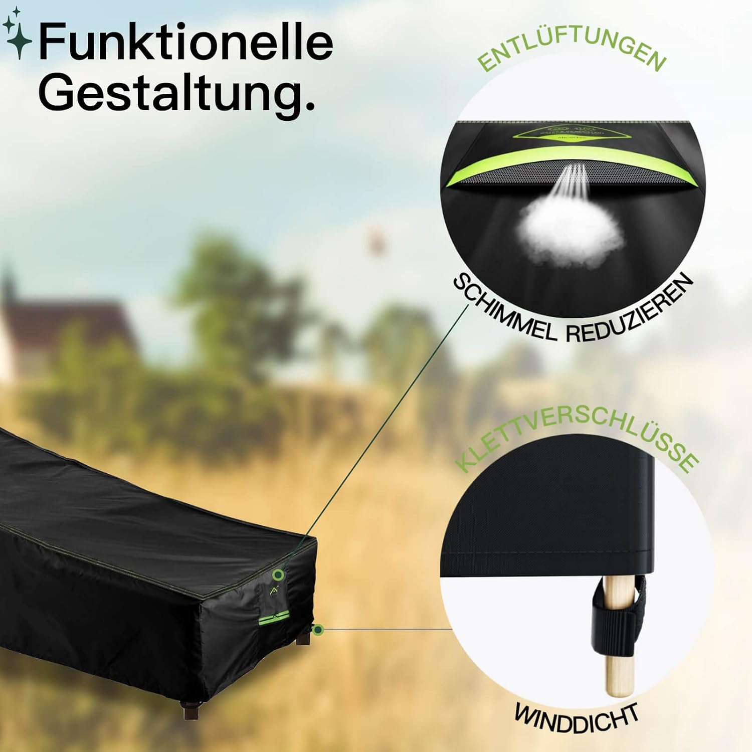 Detalle 2 de AWNIC G200-3D – wodoodporny pokrowiec na leżak 200 × 75 × 40/70 cm, 420D