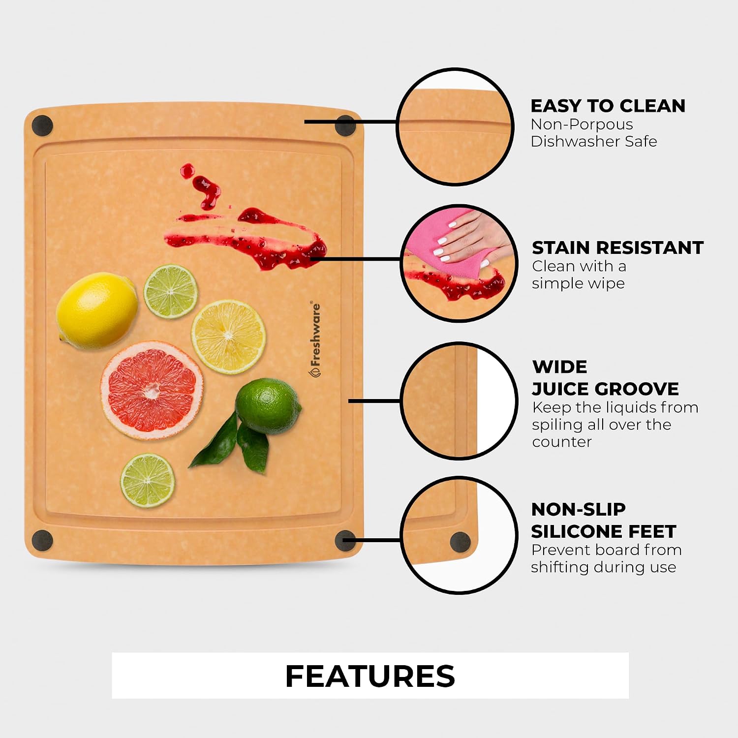 Detalle 2 de Freshware Wood Cutting Boards set with juice groove 12"
