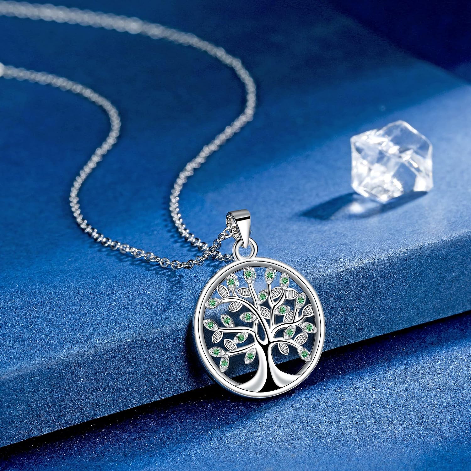 Detalle de J.MUEN Lebensbaum Halskette für Damen – 925 Sterling Silber, Lebensbaum-Anhänger