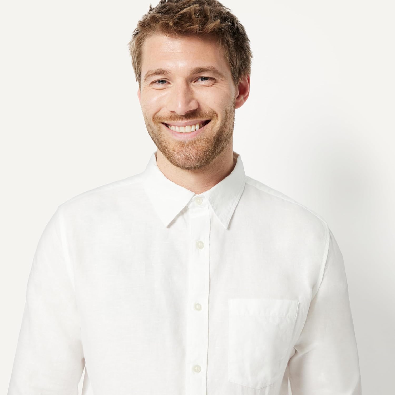 Detalle de Amazon Essentials Herren Langärmeliges Hemd aus Leinenmischgewebe – Regular Fit