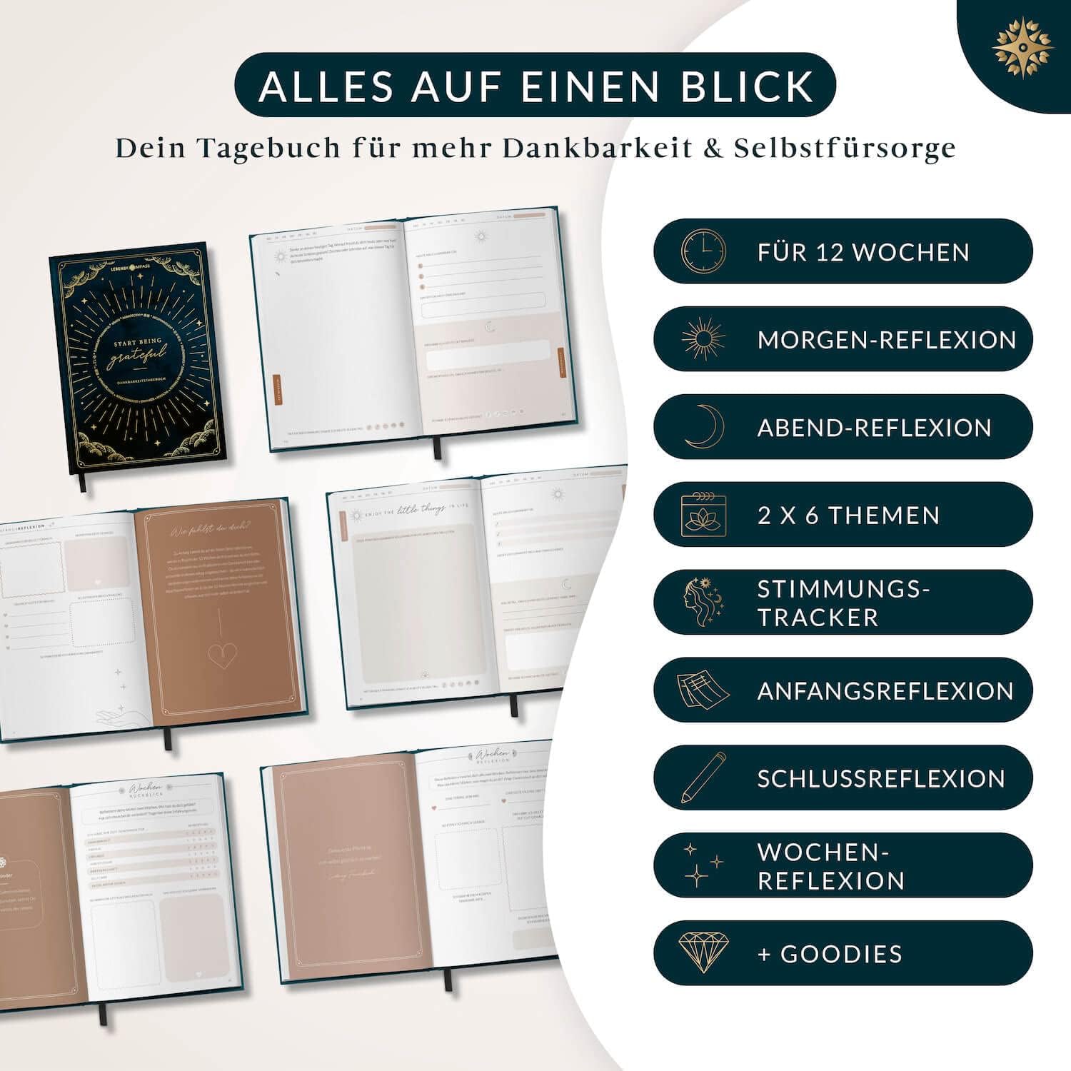 Thumbnail 6 de LEBENSKOMPASS Dankbarkeitstagebuch Moonlight DIN A5 📚