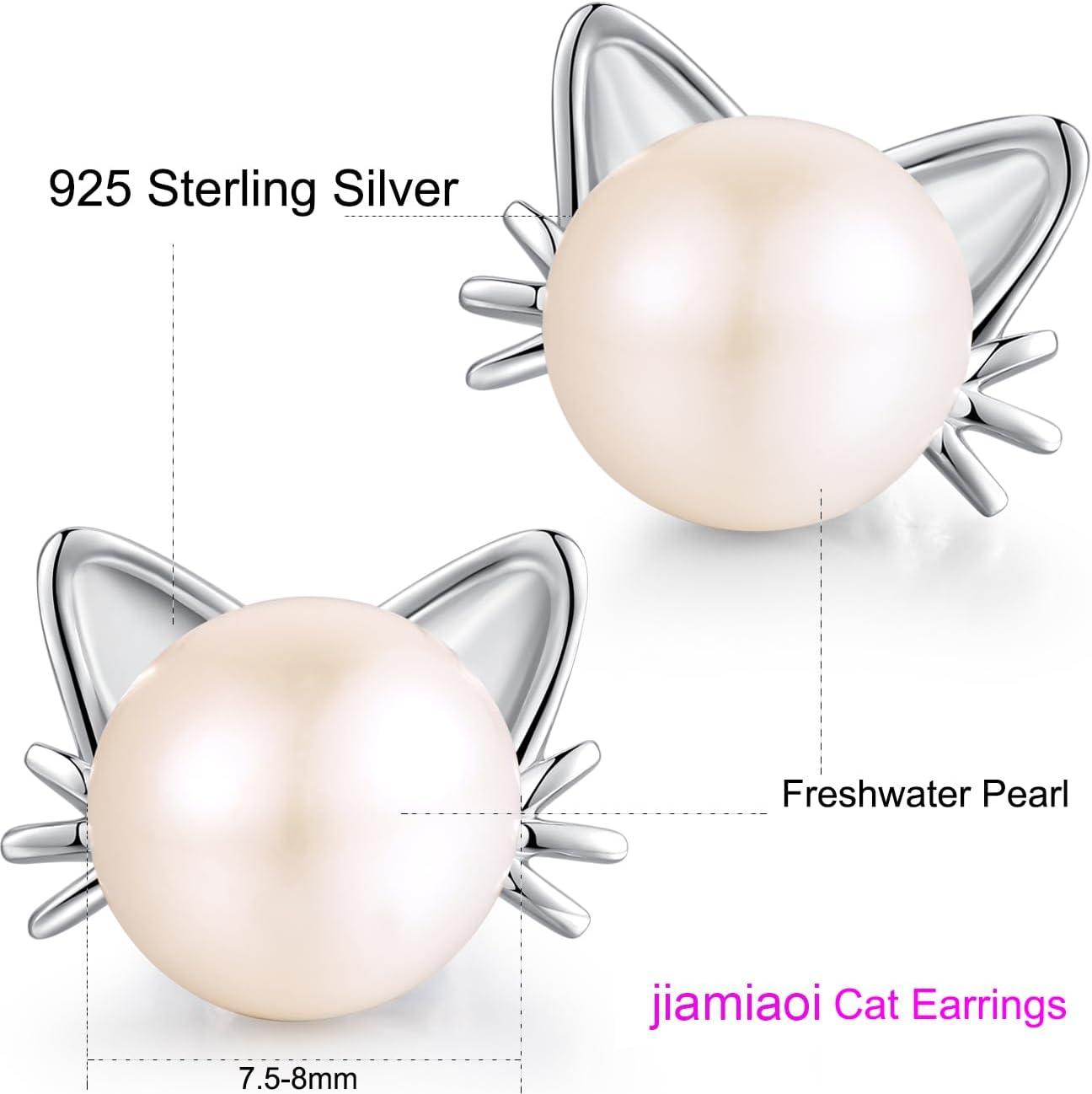 Thumbnail 6 de jiamiaoi Katzen Ohrstecker Kinder & Damen mit Süßwasserperle aus 925 Sterling-Silber