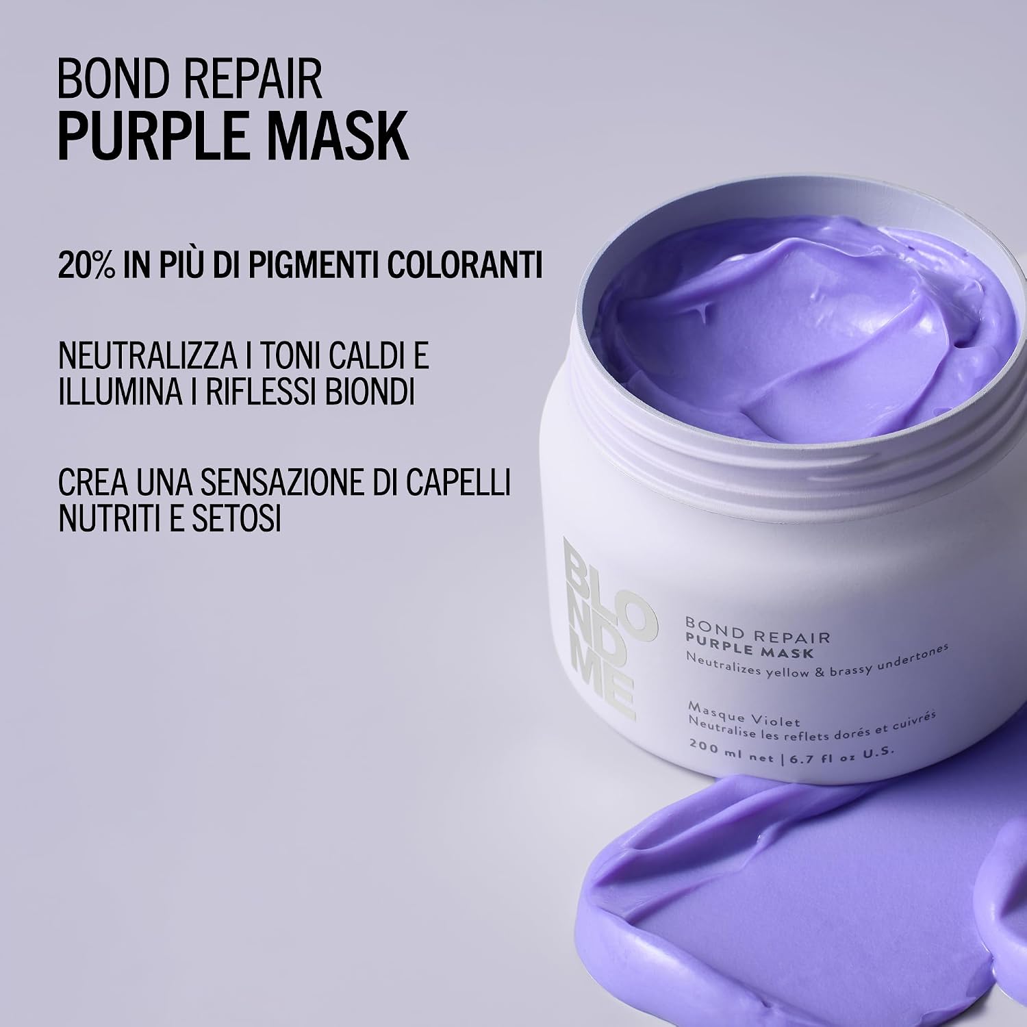 Detalle de Schwarzkopf Professional BLONDME Bond Repair Purple Mask Cool 200 ml – Maschera Viola Riparatore per Capelli Biondi