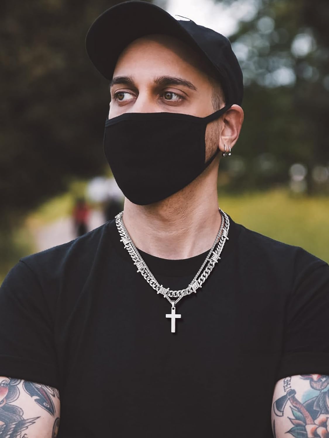 Thumbnail 2 de Bandmax Chaîne Homme Acier Inoxydable Épines et Croix – 40/45/50/55 cm, 9–12 mm (Gothique) – Collier Hip Hop