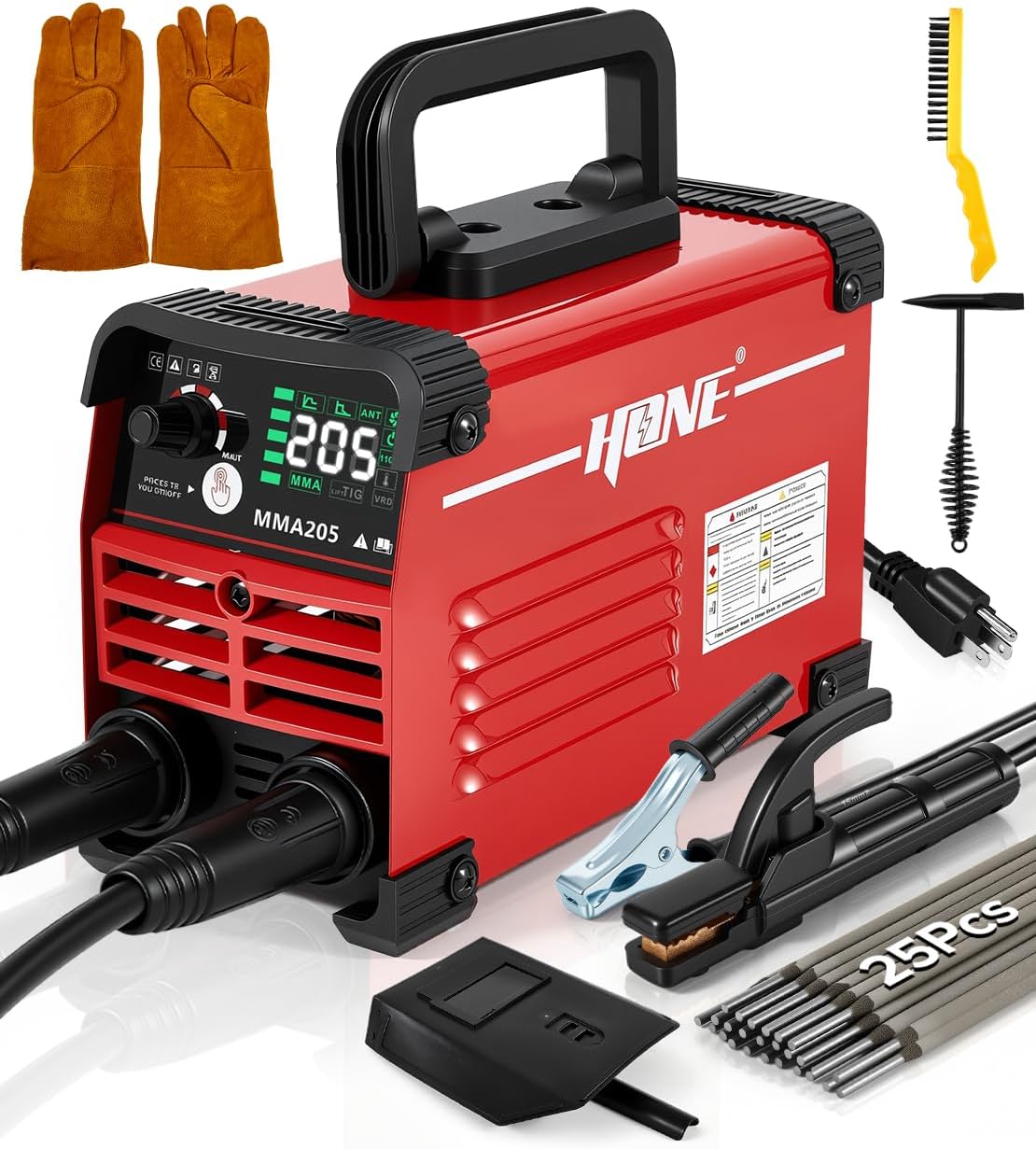 HONE Stick Welder 110V (Upgraded 205Amp Mini Welder) with Lift TIG, Hot Start/Arc Force, Anti-Stick & VRD, Includes 25 Rods
