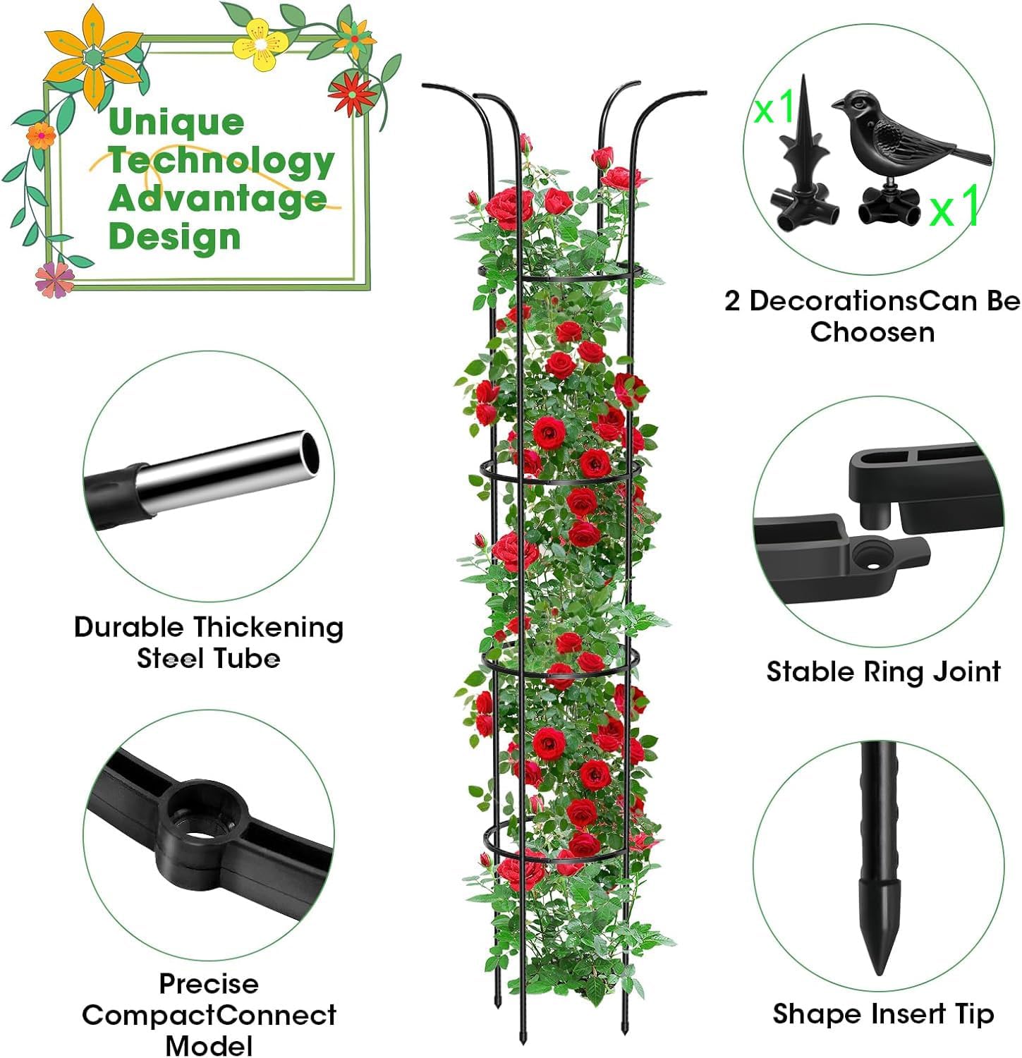 Detalle 2 de MQUPIN Garden Obelisk Upgraded tower support for climbing plants (189cm)