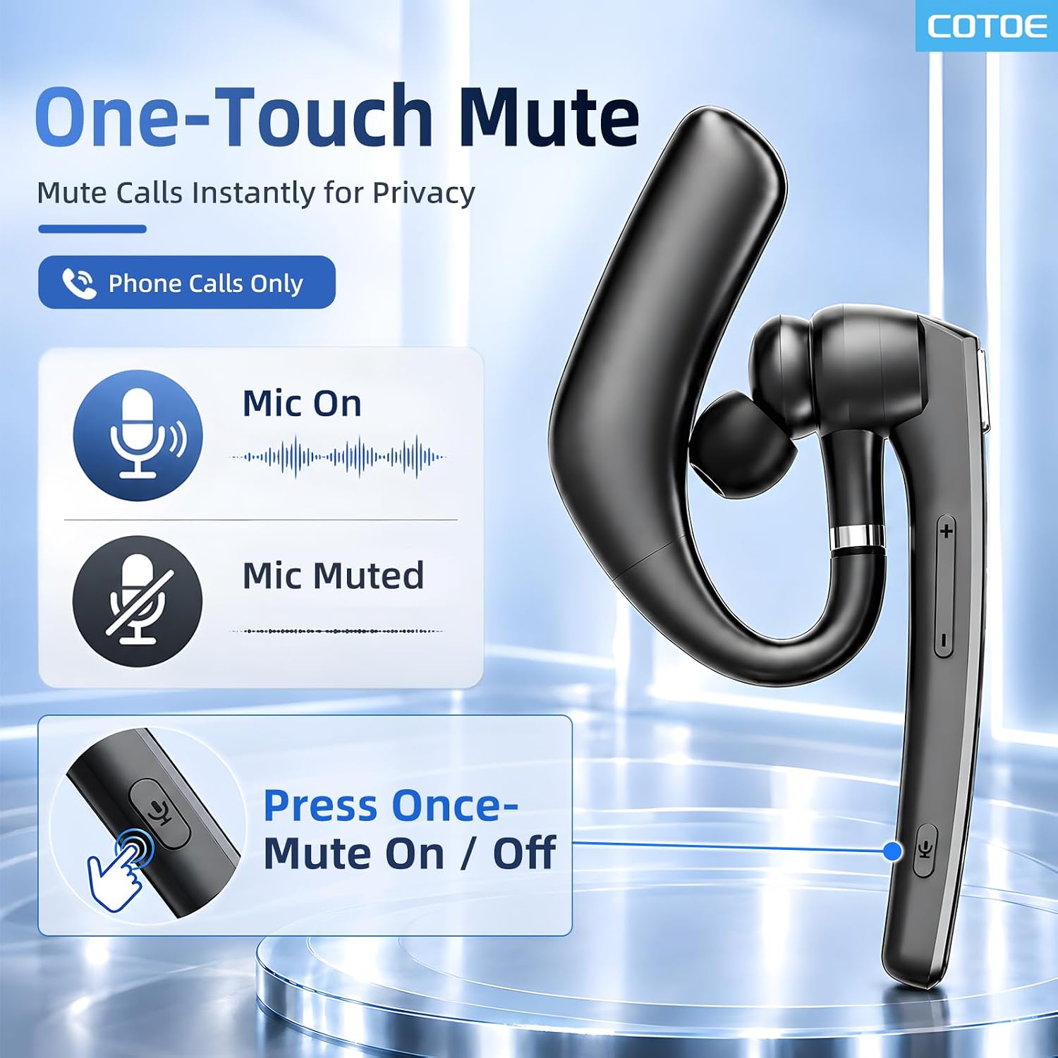 Detalle de COTOE G7 Bluetooth Earpiece with Noise-Canceling Mic, Mute Button & Bluetooth 5.3