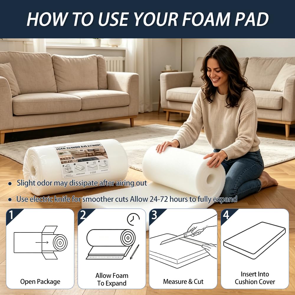 Detalle 2 de Welacer CUF01US Upholstery Foam Pad, 1 x 24 x 72 in, 125N / 33 ILD