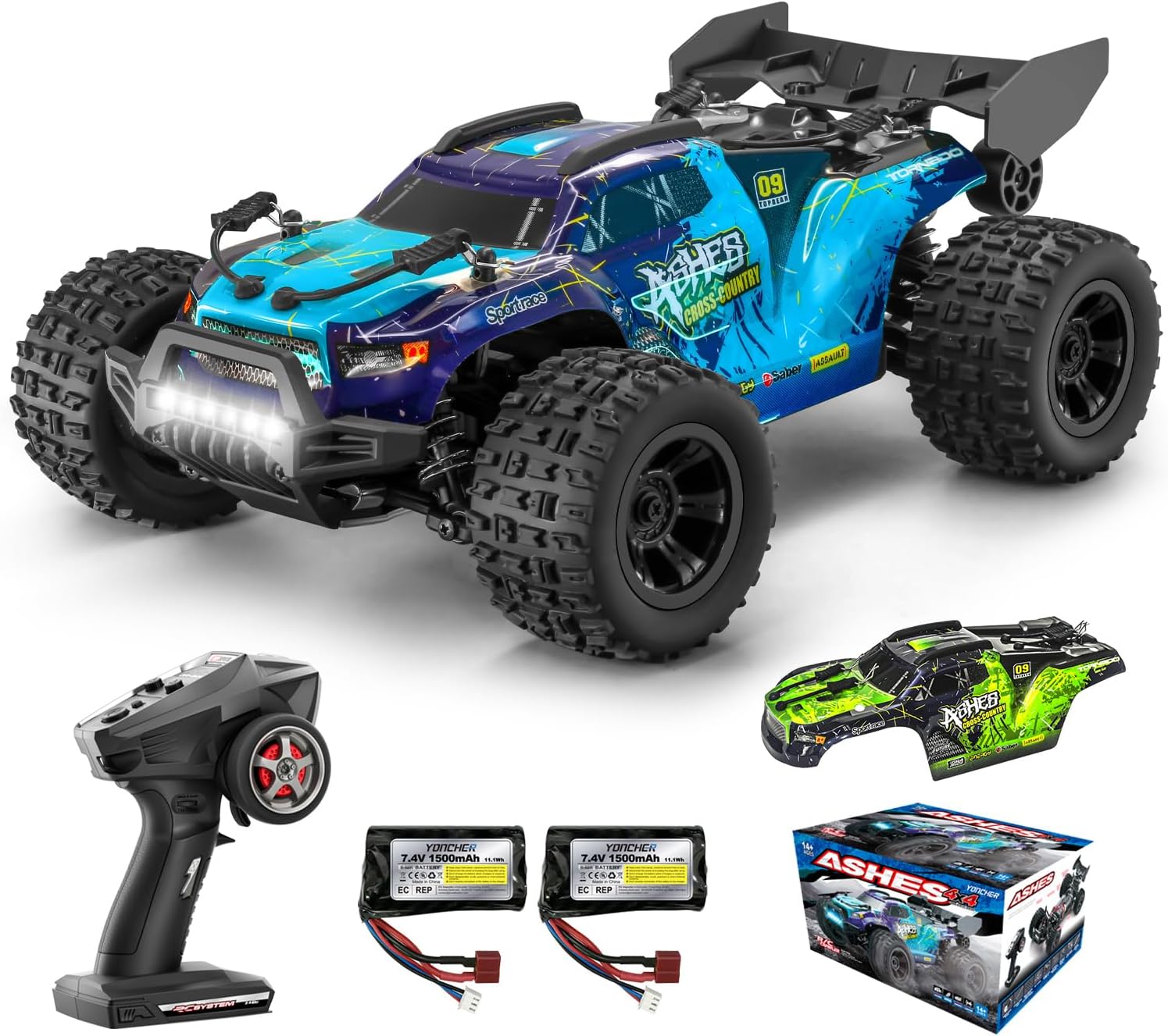YONCHER Macchina Telecomandata Professionale RC 1:18 4WD Offroad 40 km/h, fino a 70 min con 2 batterie