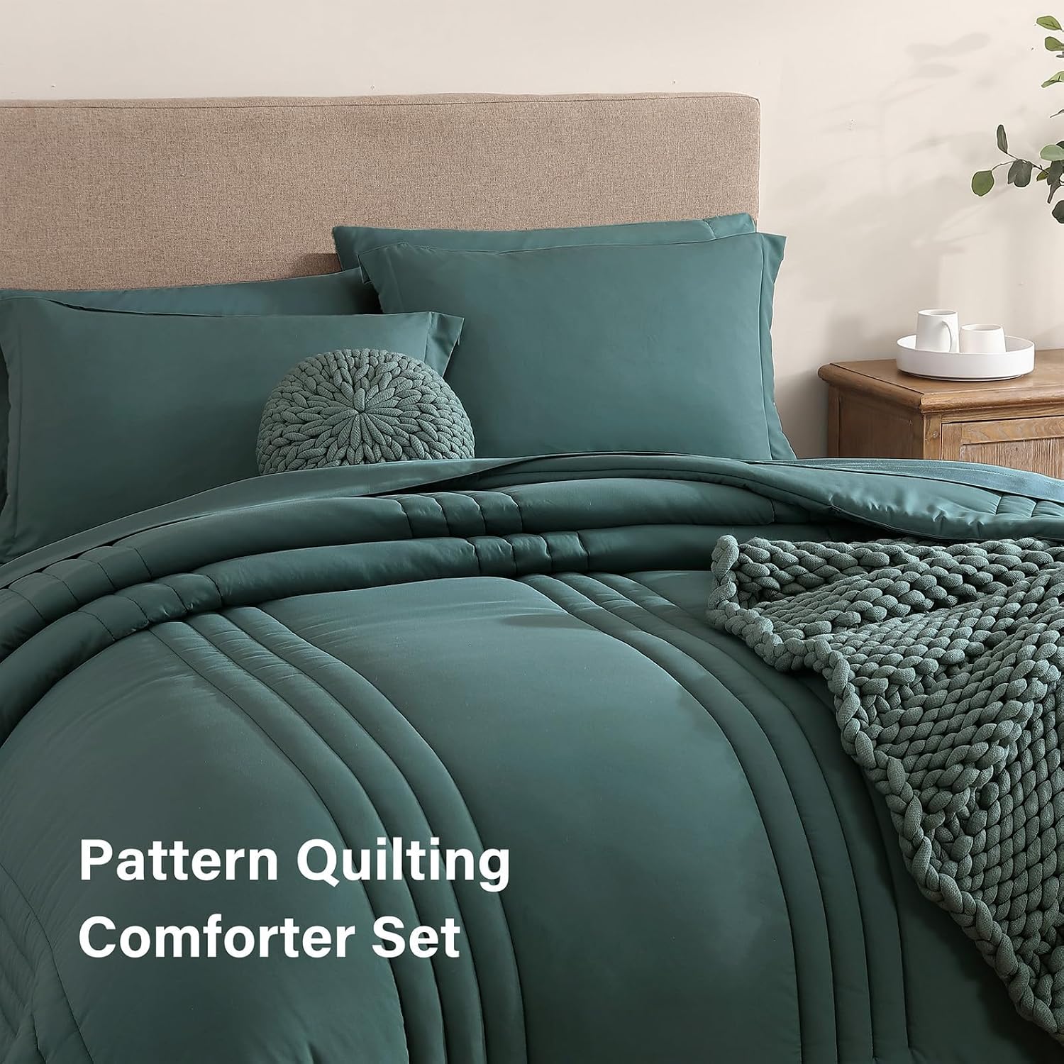 Detalle de Monbix Queen Comforter Set, 7-Piece Blue Green Bedding with All-Season Comforter