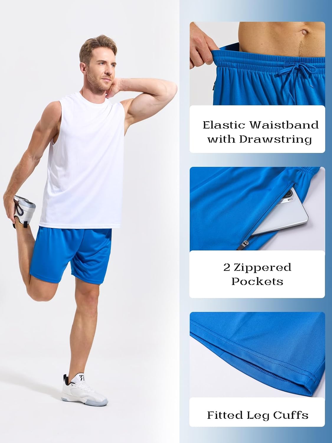 Thumbnail 4 de Cimic Men's Quick-Dry Running Shorts – 3/5 Pack (Lightweight Training Shorts with Zip Pockets)