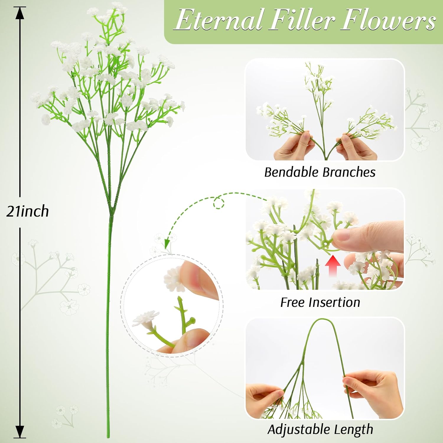 Detalle de MERIXMAS Artificial Baby's Breath Flowers, 21-Inch Stems