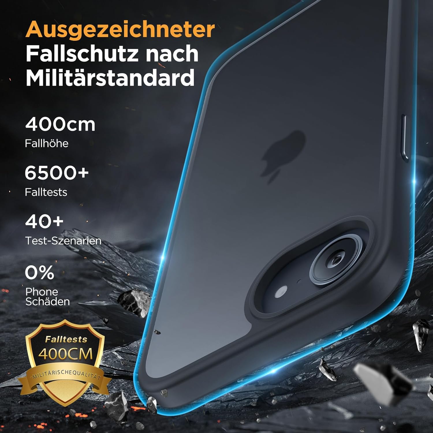Thumbnail 1 de Miracase für iPhone 17e/16e: Stoßfeste Hülle mit 2× 9H+ Schutzglas (militärischer Fallschutz) & Magnetkraft, Matt Schwarz