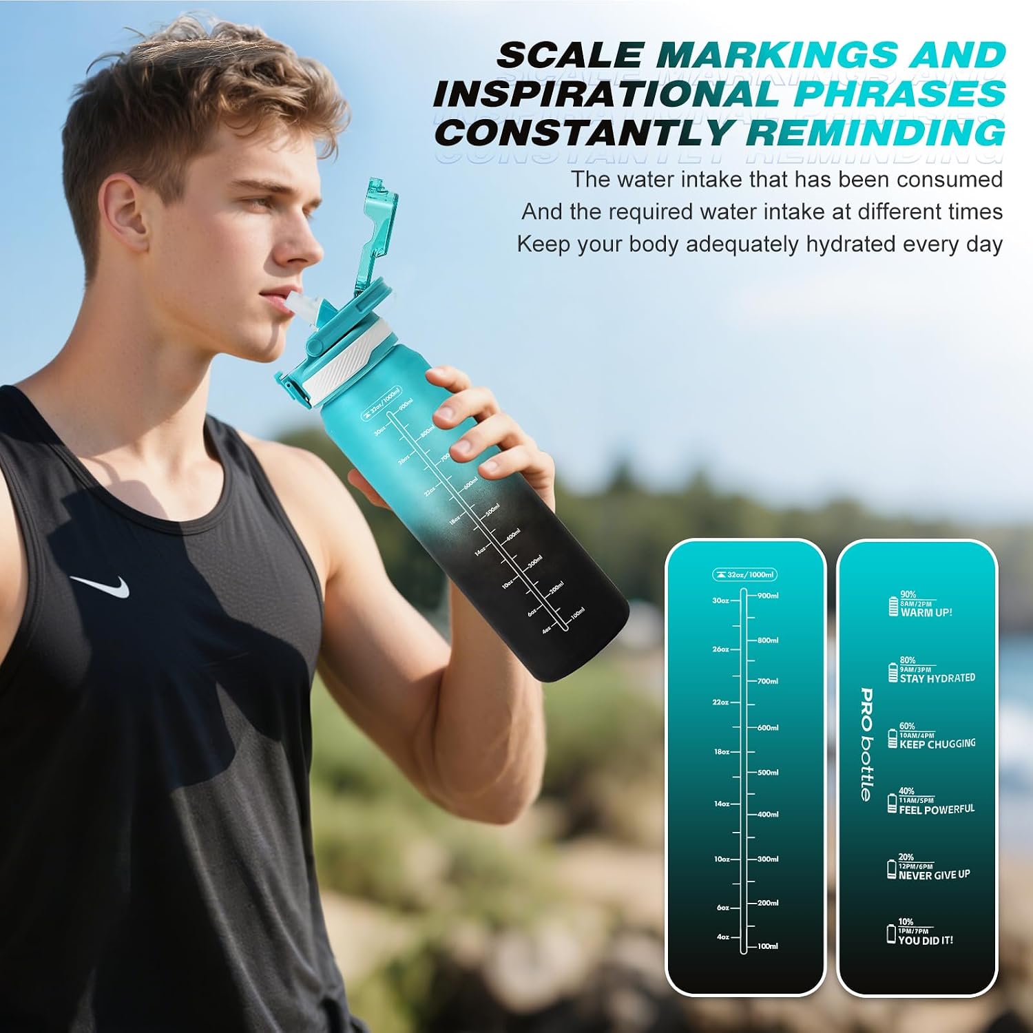 Detalle de SEASEVEN Sports 1L water bottle with straw