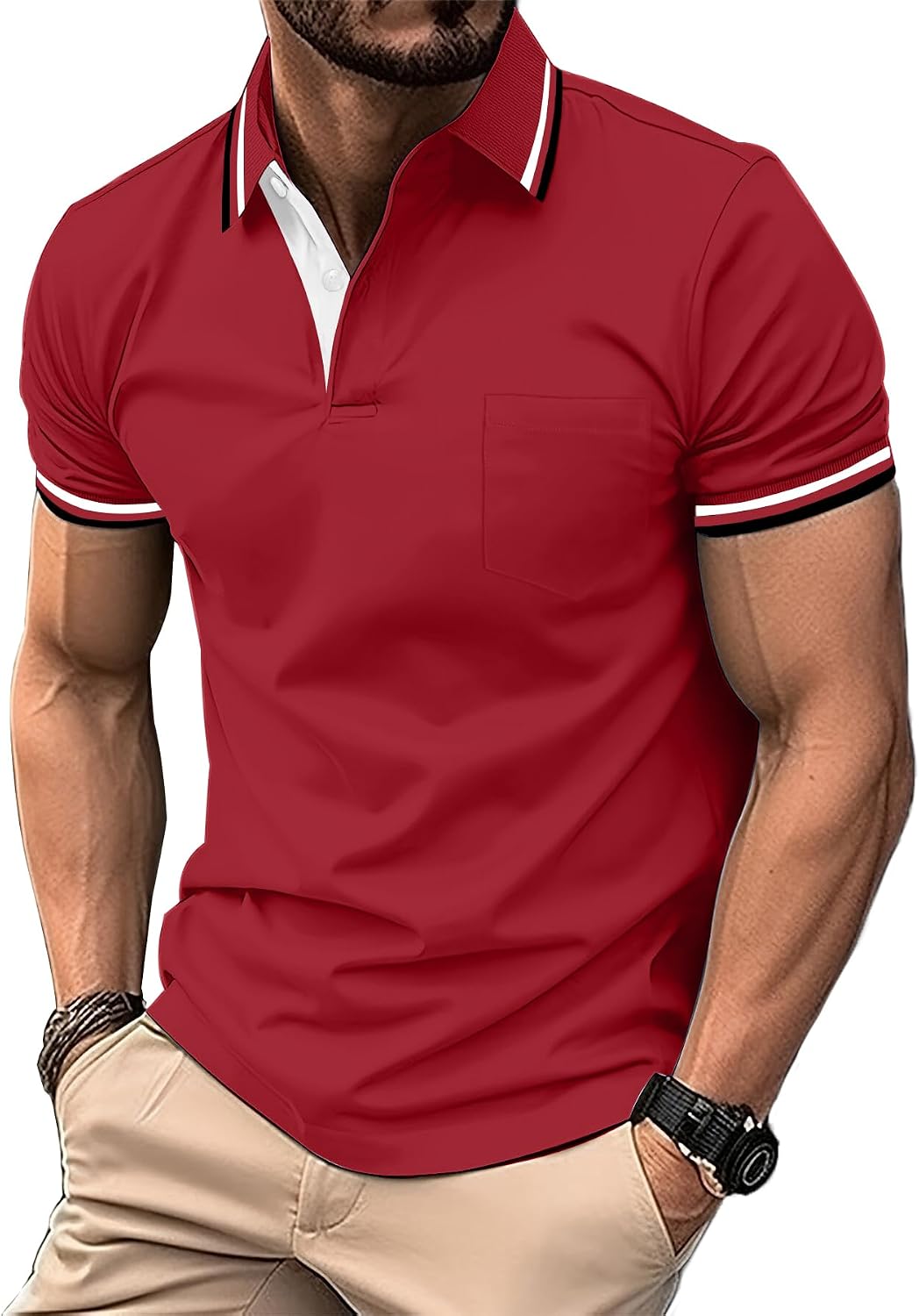 Detalle de zitysport Herren-Poloshirt Kurzarm mit Brusttasche – atmungsaktives Golf Polo für Sommer & Sport
