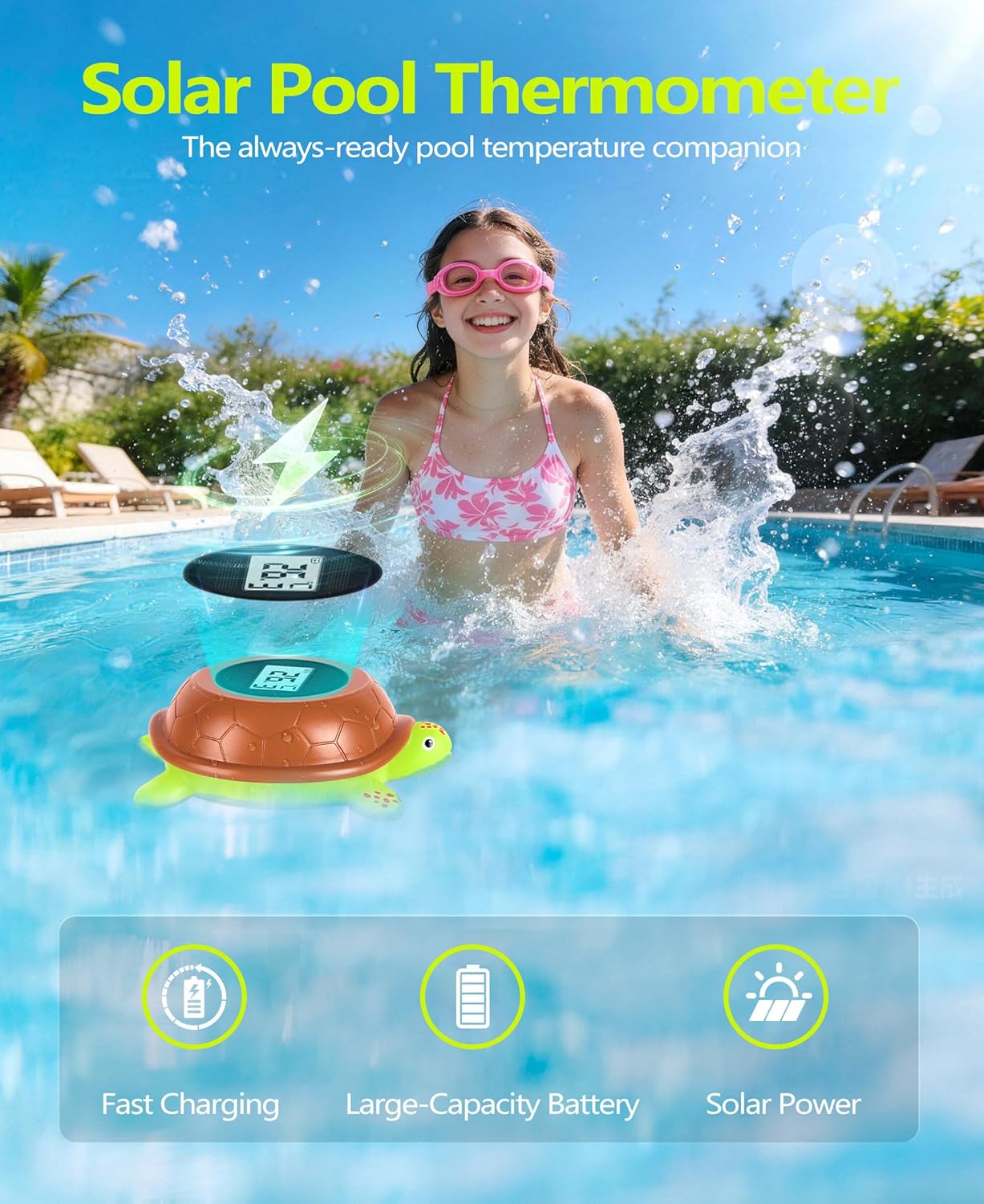 Thumbnail 1 de PoolLeader Thermomètre Flottant Piscine — Tortue solaire ultra-précise avec rétroéclairage