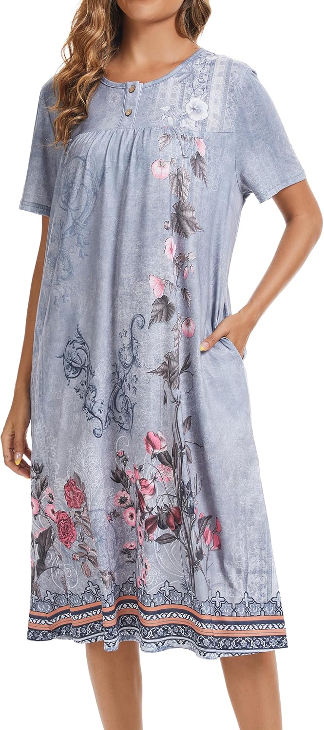 Thumbnail 6 de Lerliacr Women's Floral Nightgown – Loose Fit Sleep Dress with Pockets