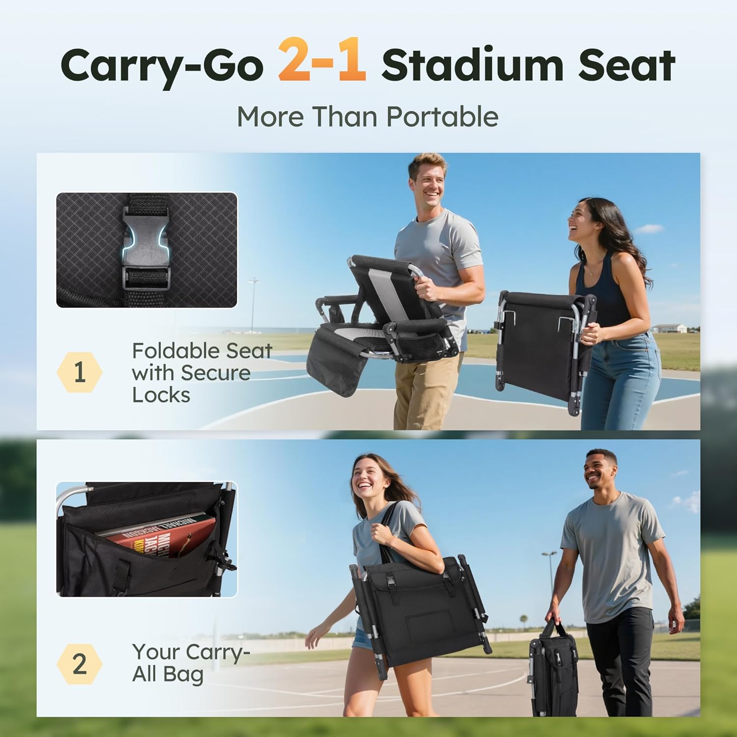 Thumbnail 6 de LET'S CAMP Folding Stadium Seat Bleacher Chair with Cup Holder, Mesh Bag and Hide Hooks