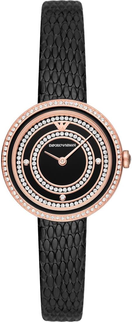 Detalle de Emporio Armani orologio donna con movimento e cinturino in pelle nera, cassa 30 mm