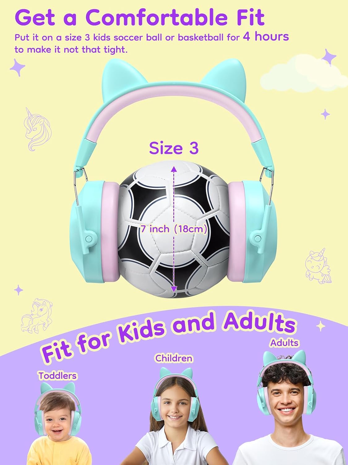 Thumbnail 4 de Dr.meter Cuffie antirumore per bambini – SNR 32 dB, con orecchie di gatto, verde lago