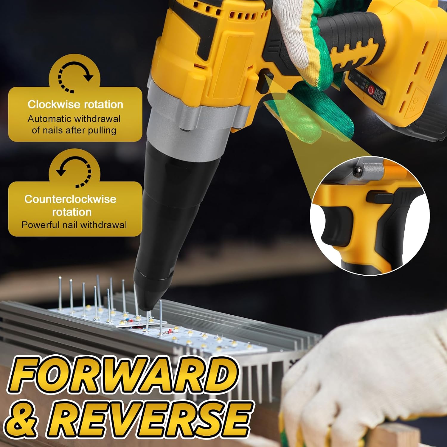 Detalle de Daspom For Aluminum & Steel Rivets Cordless Rivet Gun, Brushless, 3 Sizes