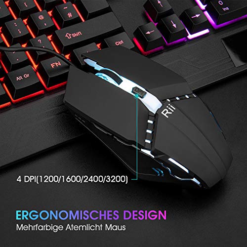 Detalle de Rii Gaming Tastatur und Maus Set – RGB-Beleuchtung, DE-Layout, QWERTZ, wasserdicht