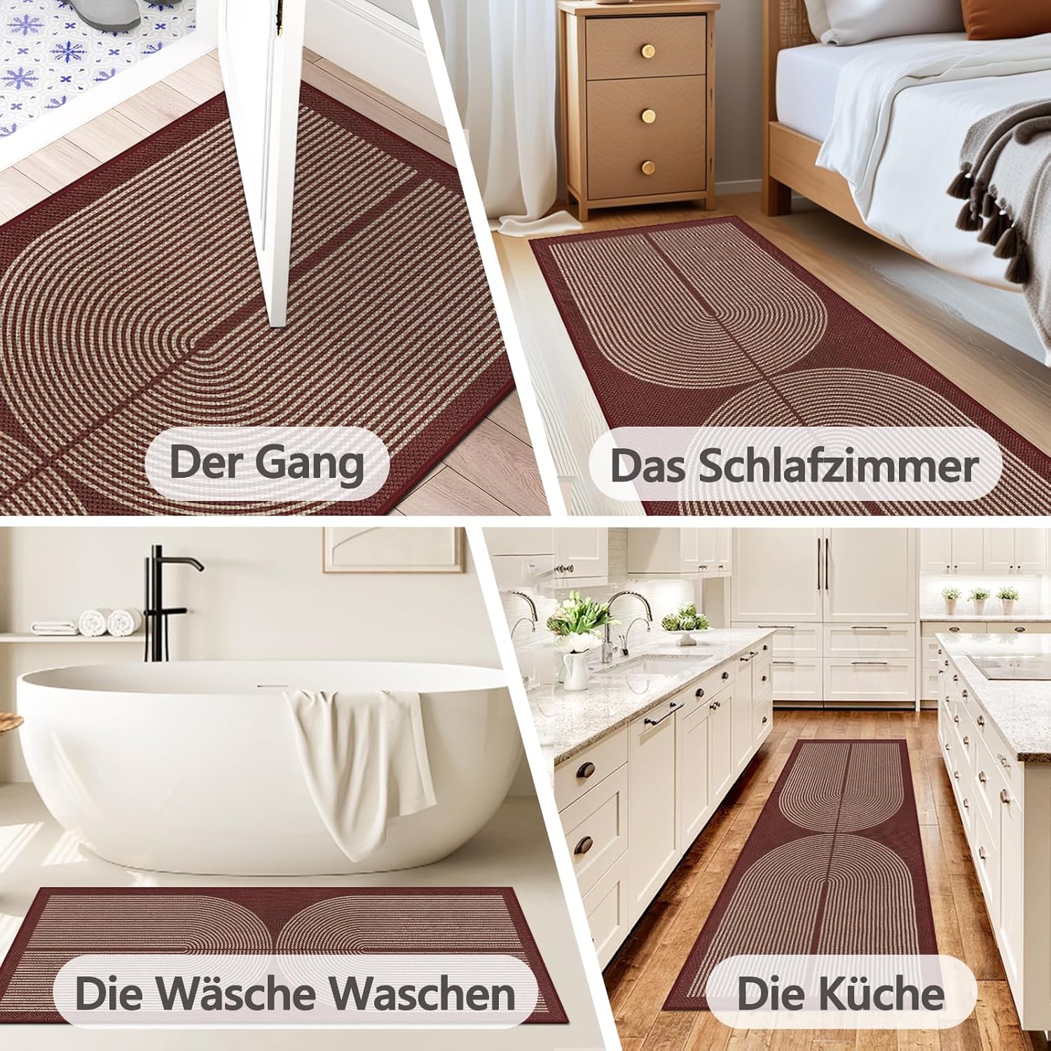 Thumbnail 6 de Capslpad Flur-Läufer mit Jute-Optik, Doppelbogen-Design, rutschfest, waschbar 80 × 200 cm