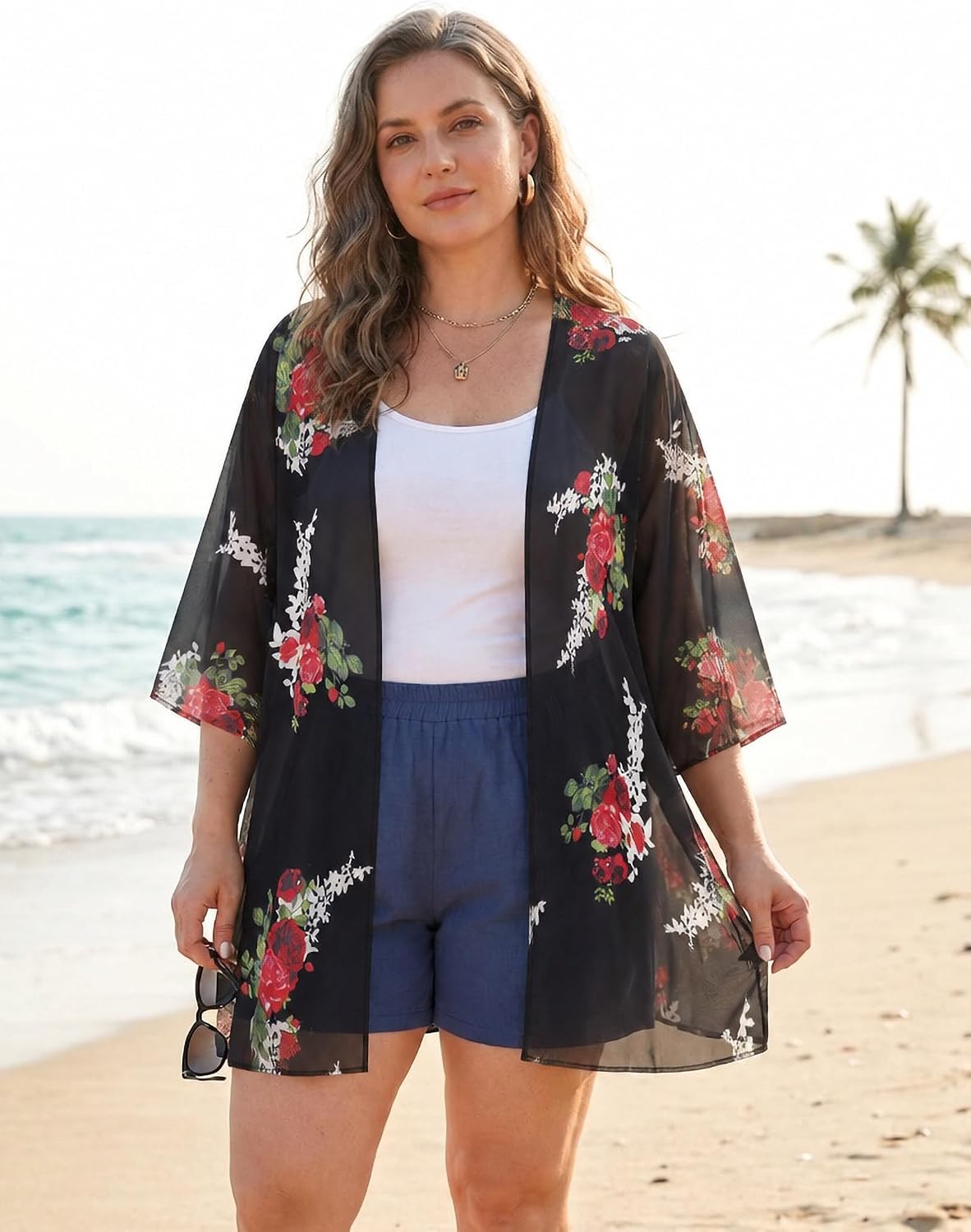 Detalle 2 de CHICGAL Floral Kimono Cardigan in Chiffon