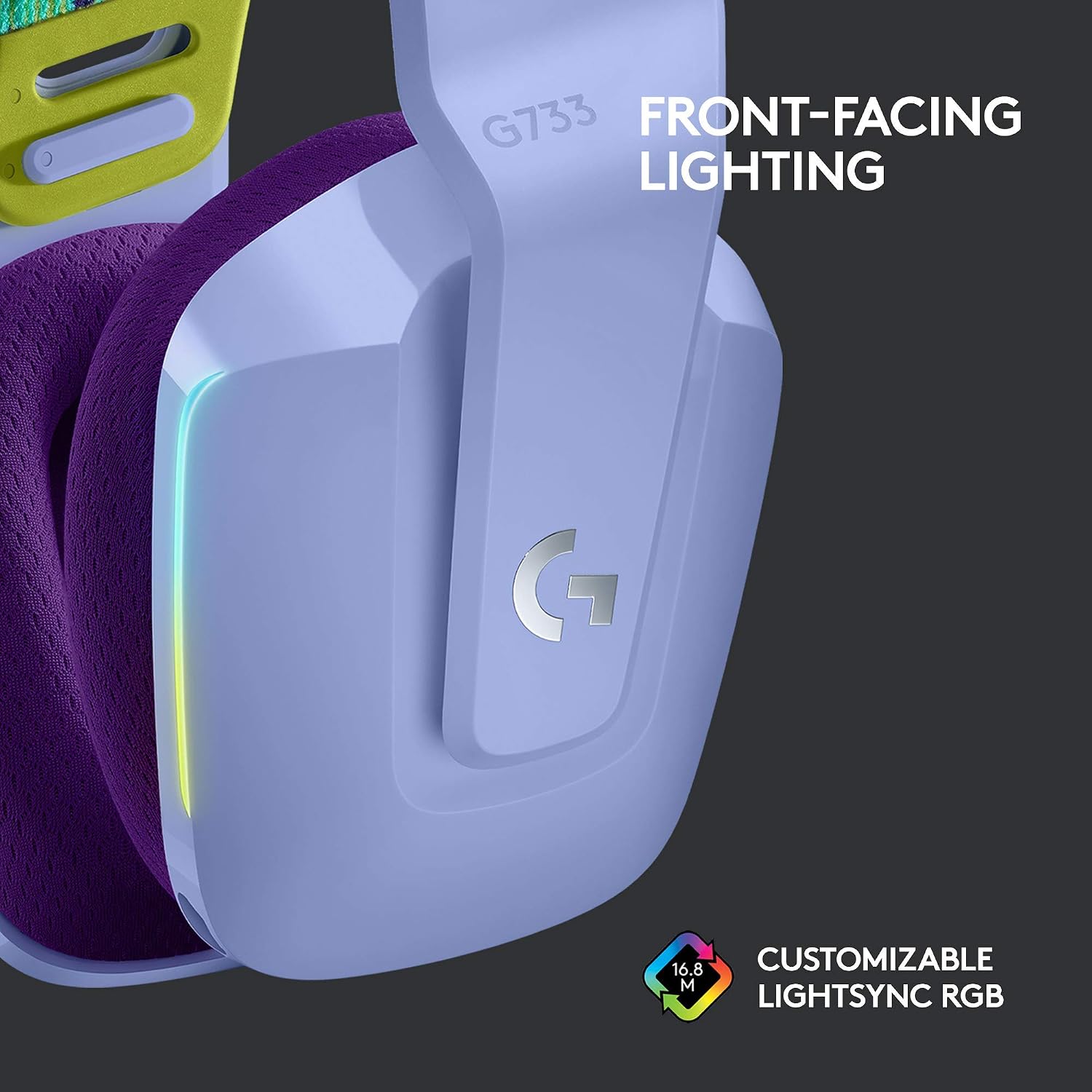 Detalle 2 de Logitech G733 LIGHTSPEED Wireless Gaming Headset, Lilac, with LIGHTSYNC RGB