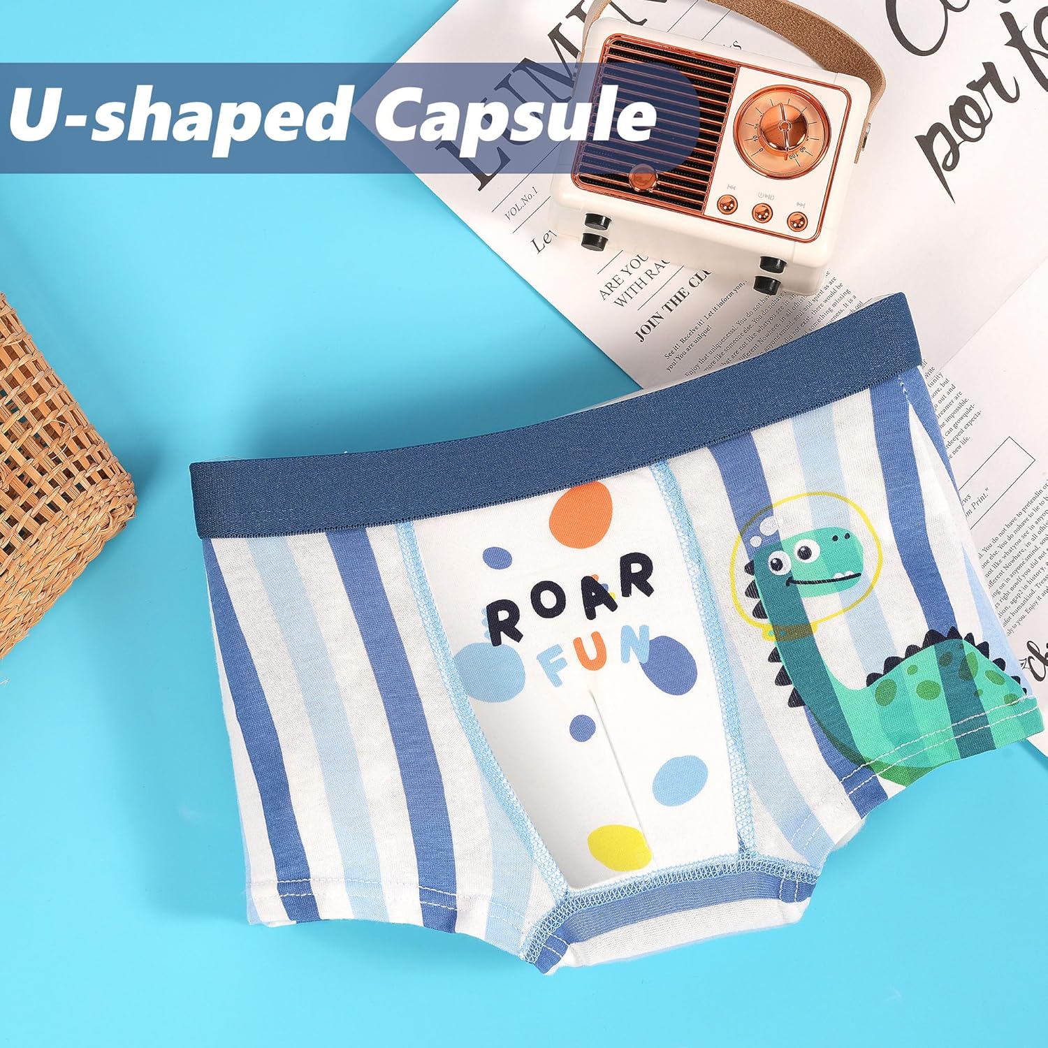 Detalle de GRPSKCOS Boys Underwear 4 Pack – Toddler Boxer Shorts with 3D Design and Dino Patterns