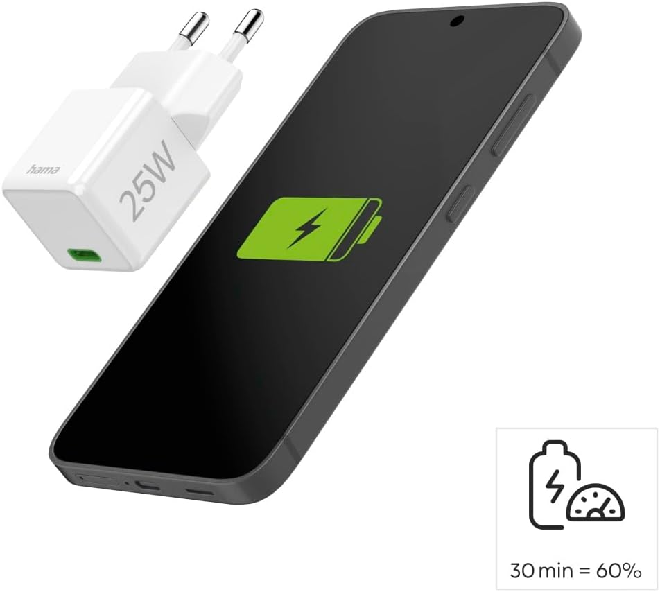 Detalle 2 de Hama chargeur USB-C rapide 25 W (PD + QC 3.0) pour iPhone et Samsung, 1 port, blanc