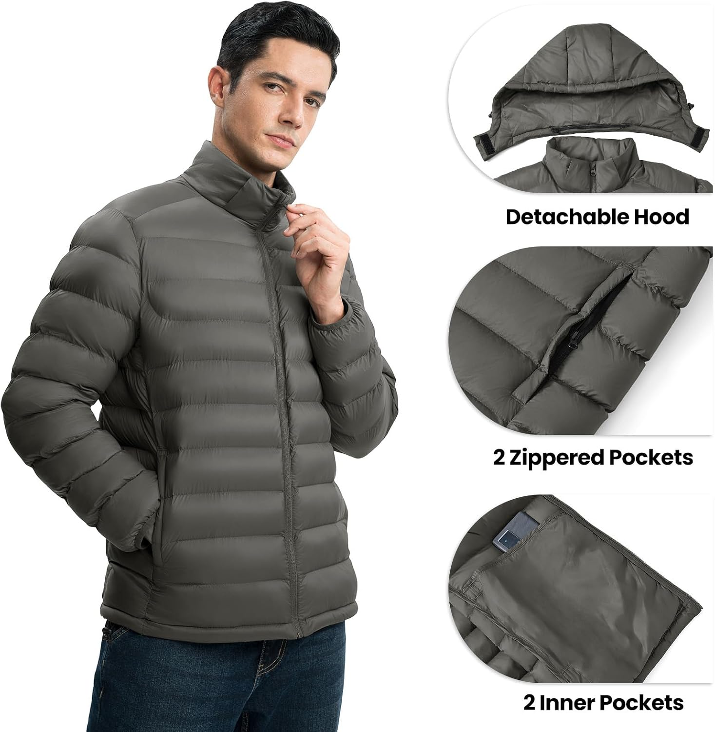 Detalle de YSENTO Men's Puffer Jacket Nylon