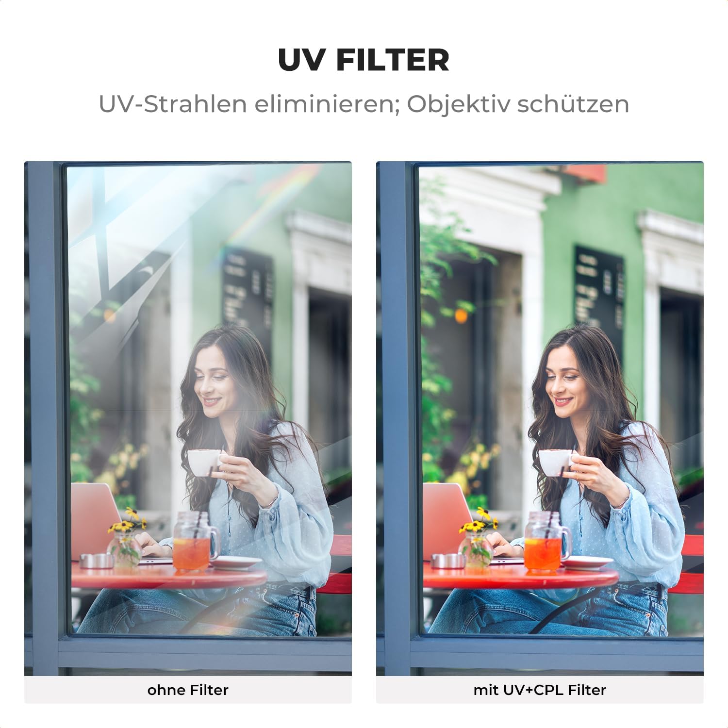 Detalle de K&F CONCEPT Filterset 55mm CPL + UV – Nano-Klear-Serie (CNC, 18-Schicht- Beschichtung)