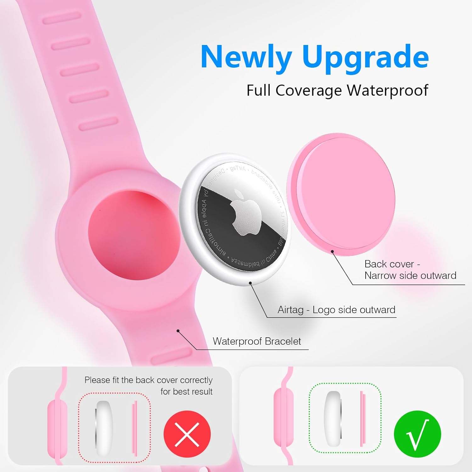 Detalle de Waterproof Airtag Bracelet for Kids – Cute Cartoon Silicone Wristband for Apple AirTag (Pink)
